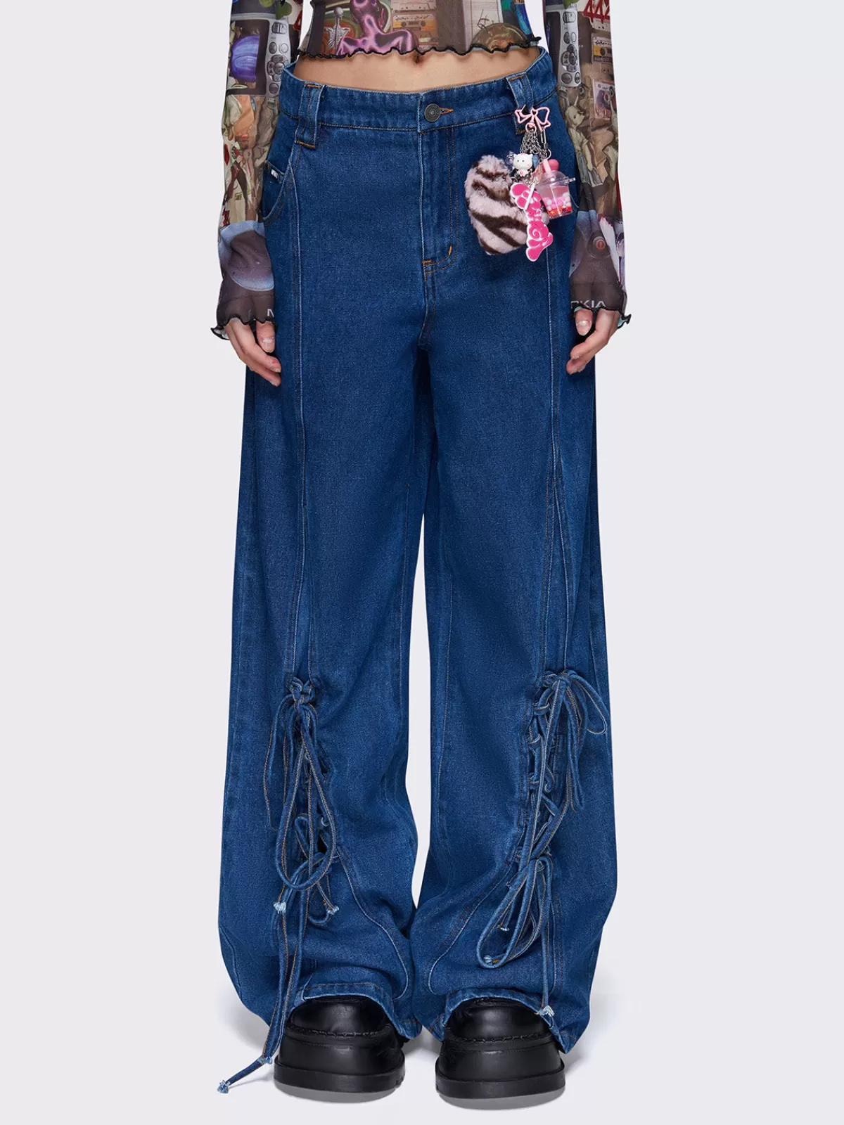Sale Minga London Elisa Lace Up Wide Leg Jeans Blue