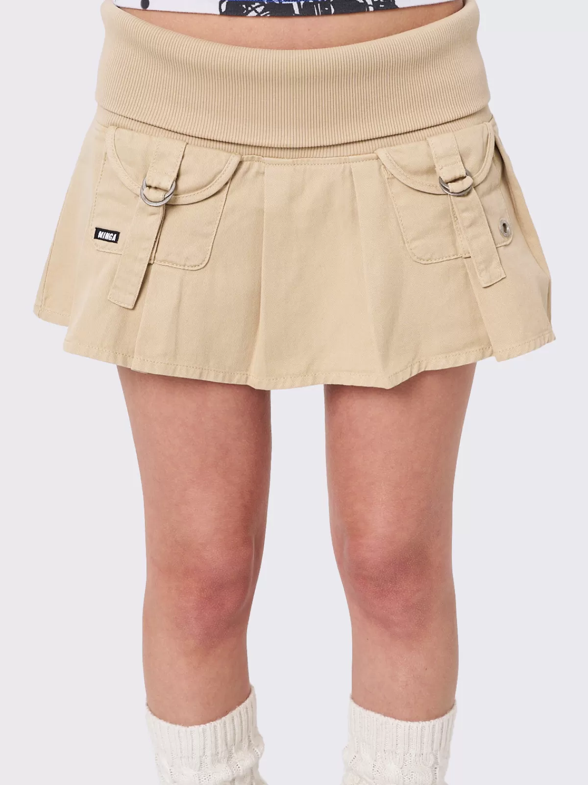 Cheap Minga London Ella Twill Pleated Mini Skirt Beige