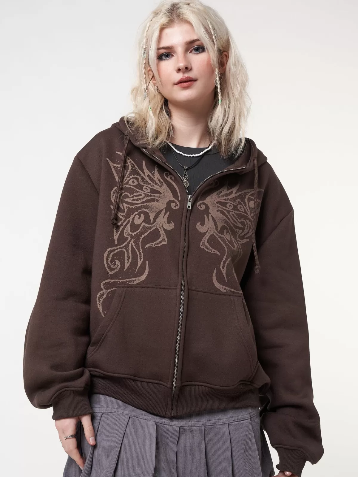 Store Minga London Fairy Wings Zip Up Hoodie Brown