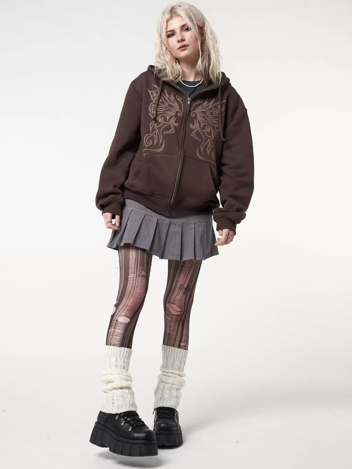 Store Minga London Fairy Wings Zip Up Hoodie Brown