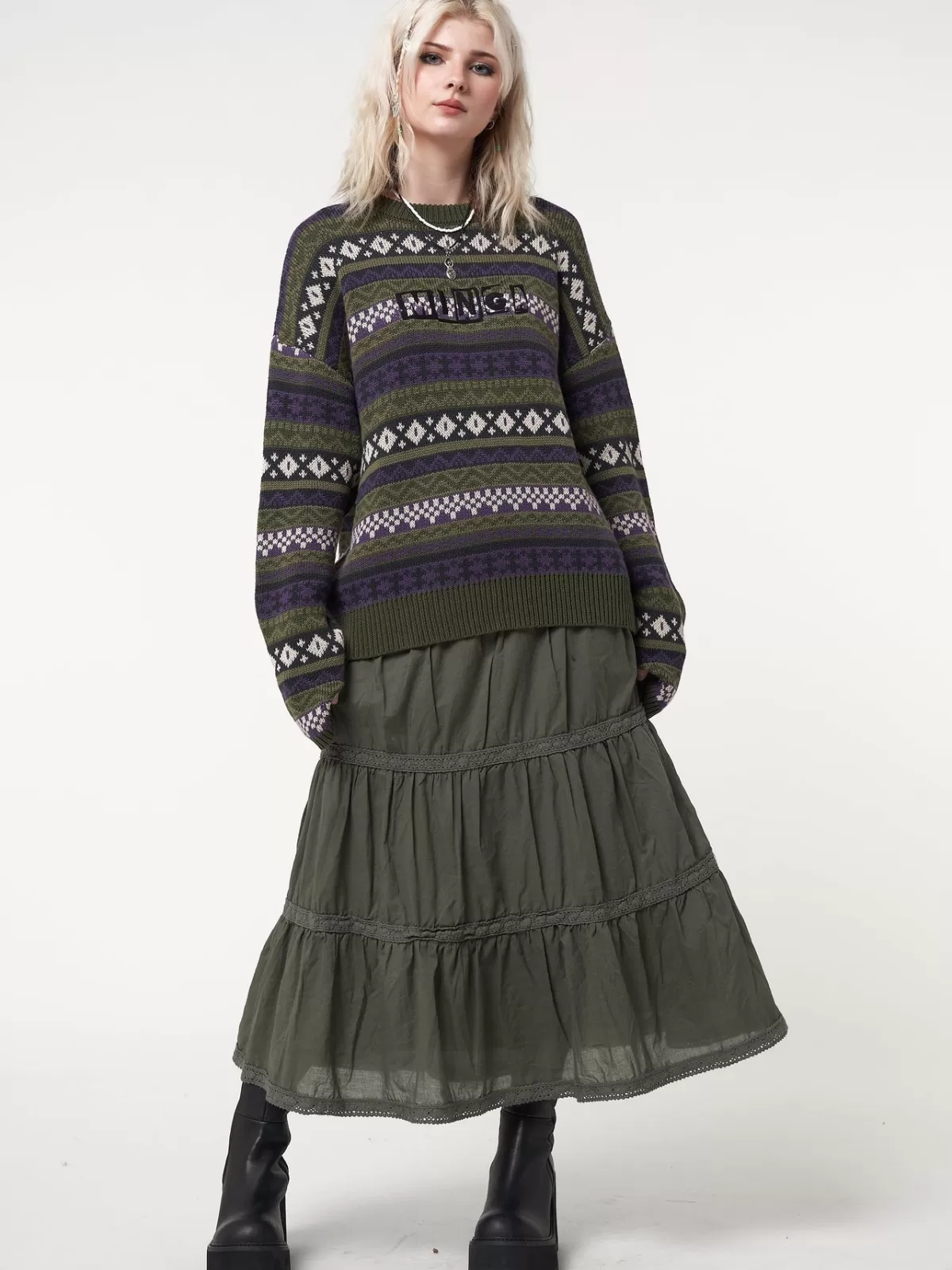Best Sale Minga London Foggy Ruffle Lace Maxi Skirt Green