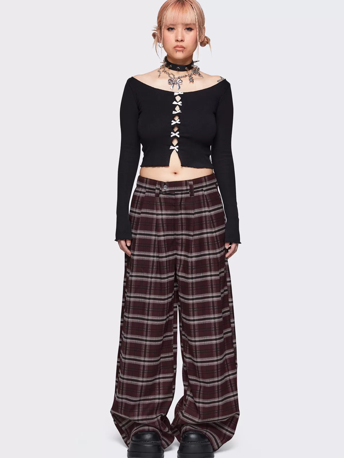 Flash Sale Minga London Freya Plaid Grandpa Pants Burgundy