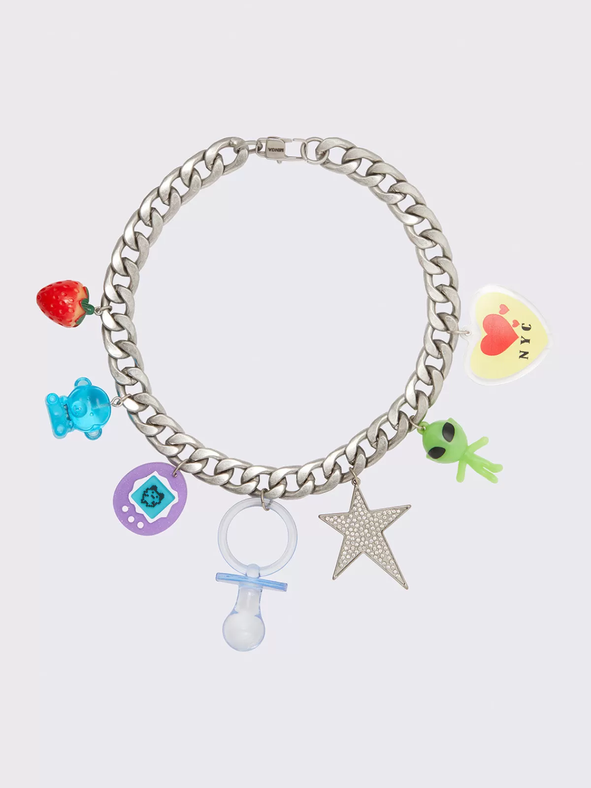 Hot Minga London Funkytown Curb Chain Charm Necklace Silver