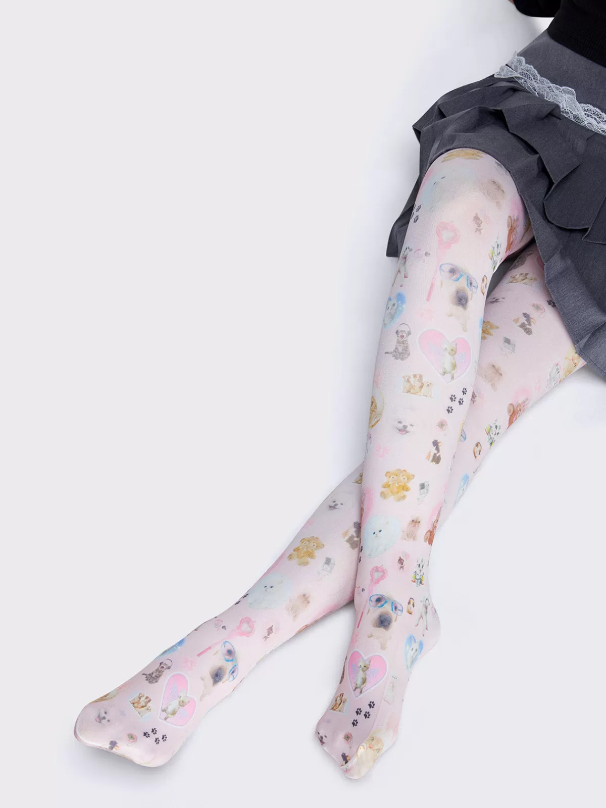 Discount Minga London Fuzzy Friends Patterned Tights Pink