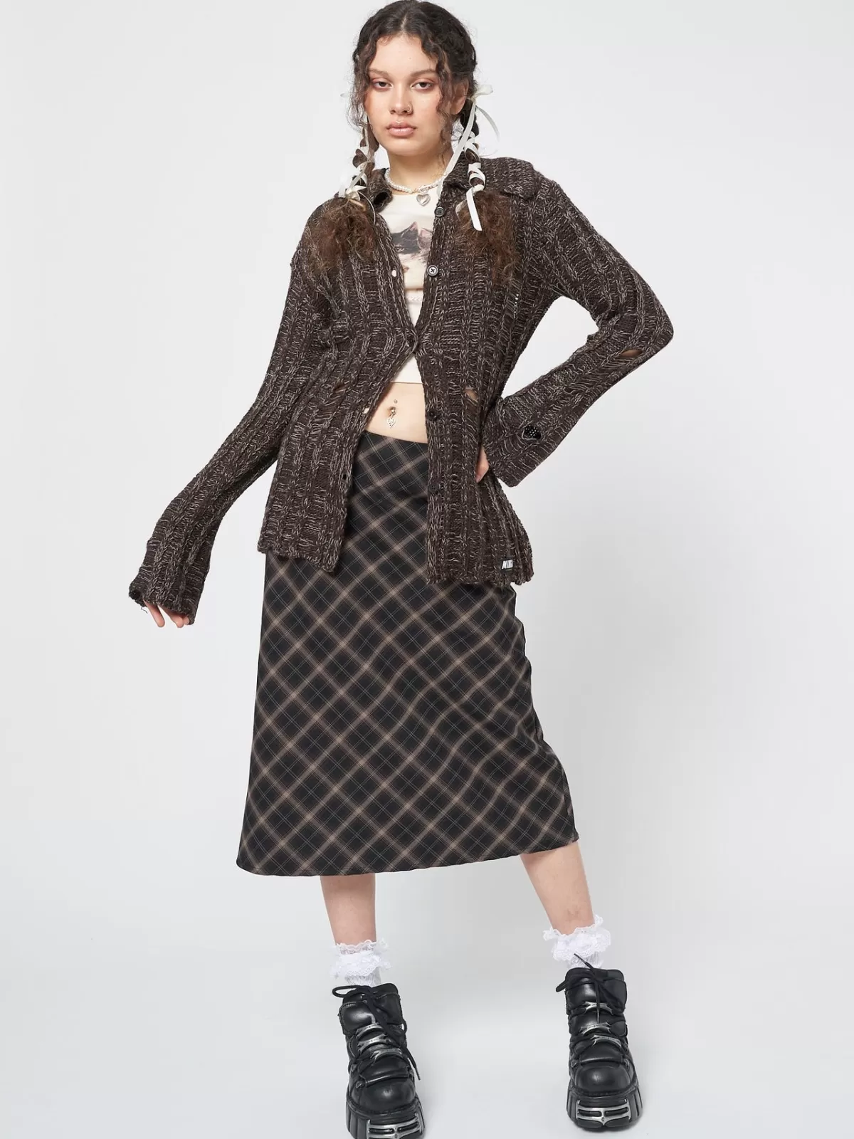 New Minga London Gem Distressed Knit Cardigan Brown