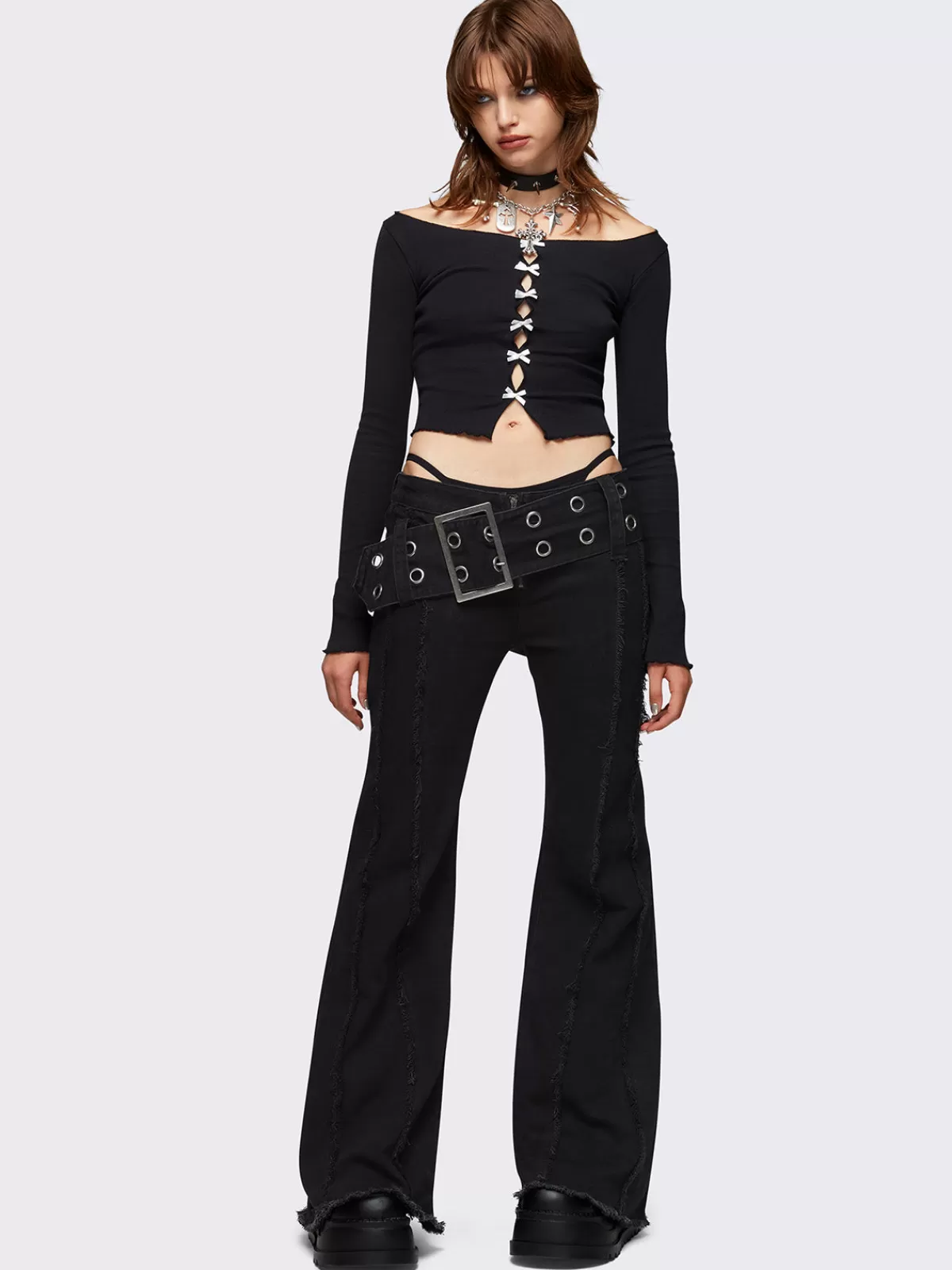 Cheap Minga London Gia Belted Flare Jeans Black
