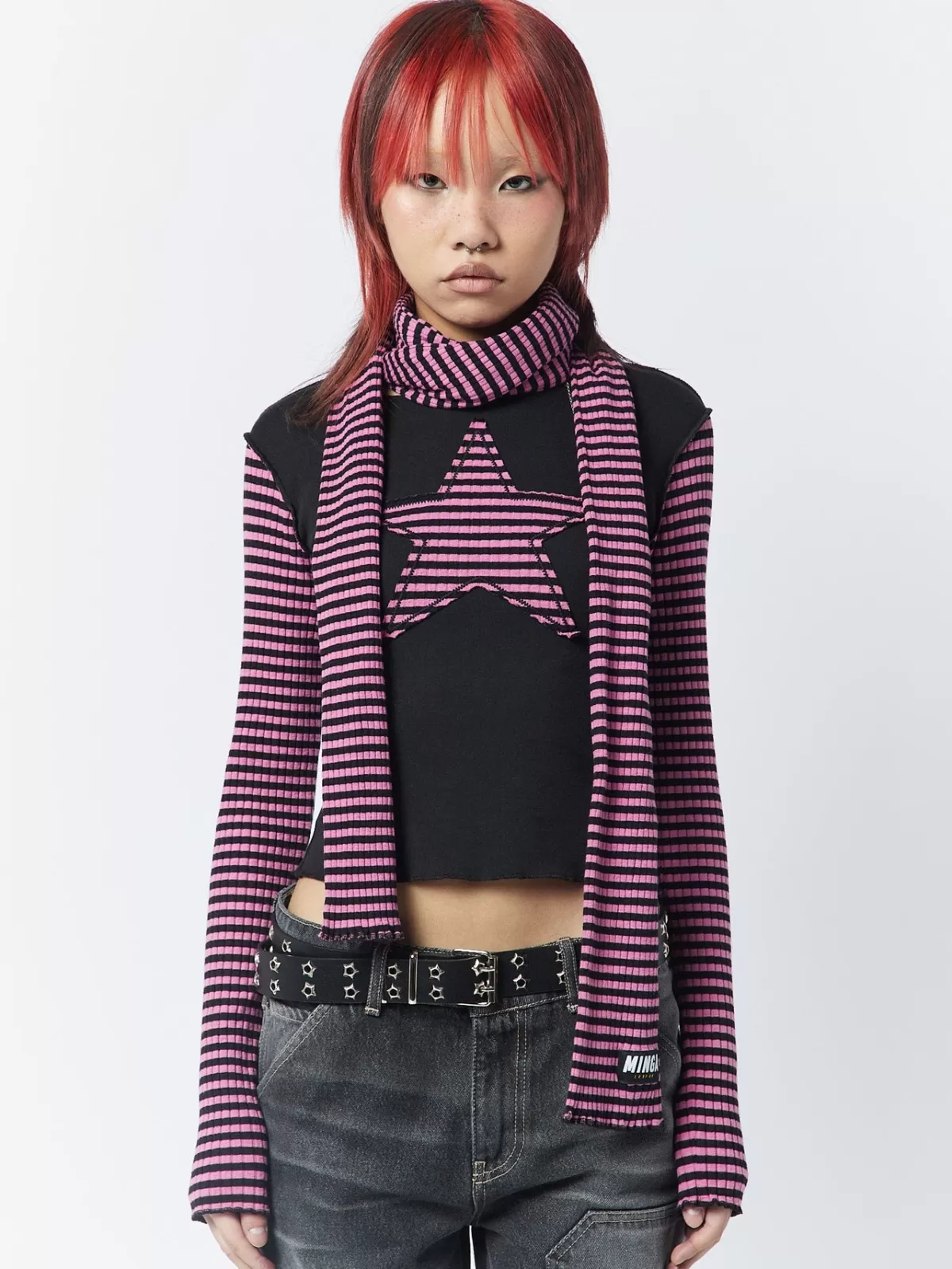 Best Minga London Girlfriend Stripes Black Scarf Pink