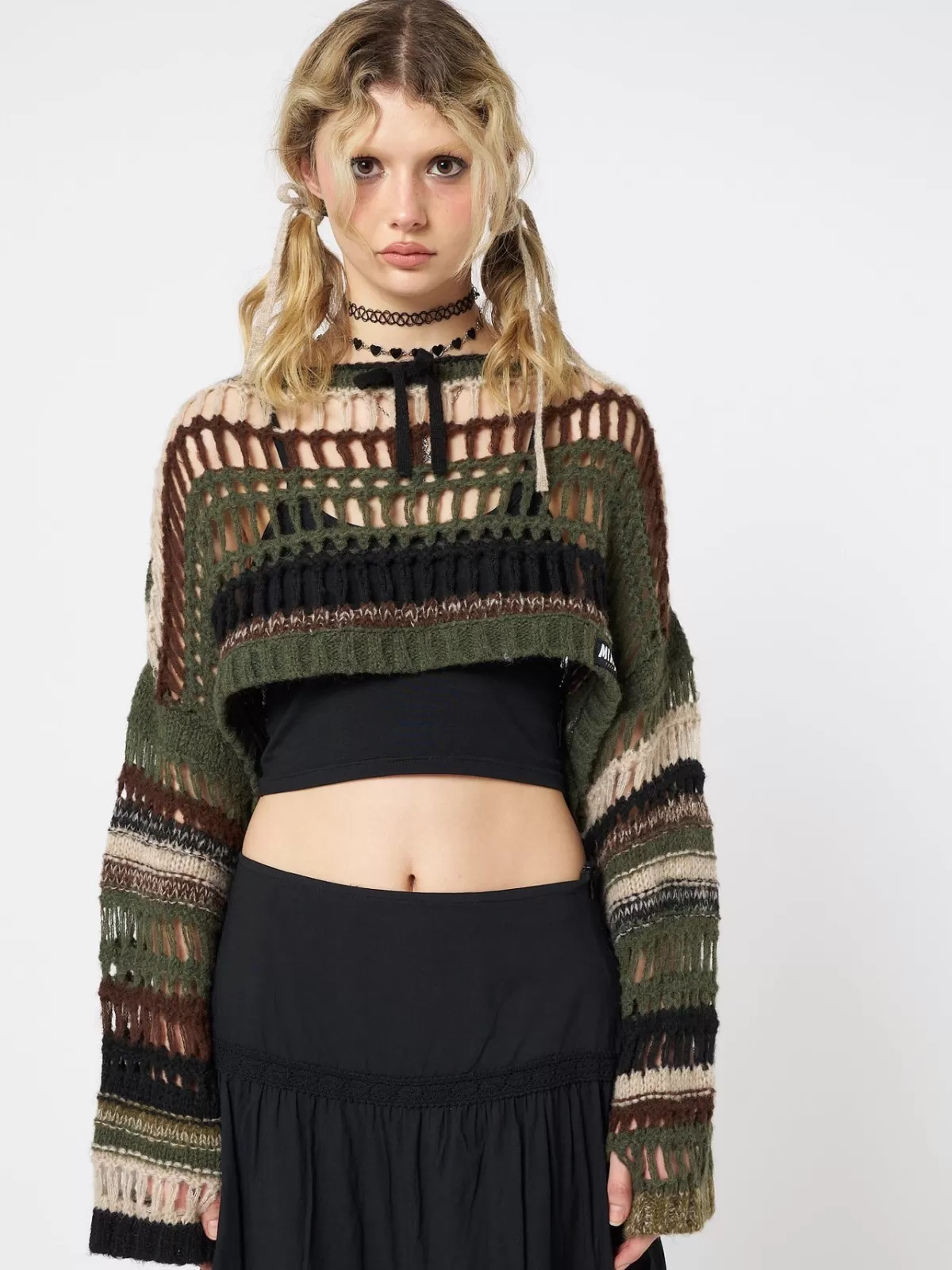 Discount Minga London Giselle Extreme Crop Knit Sweater Green