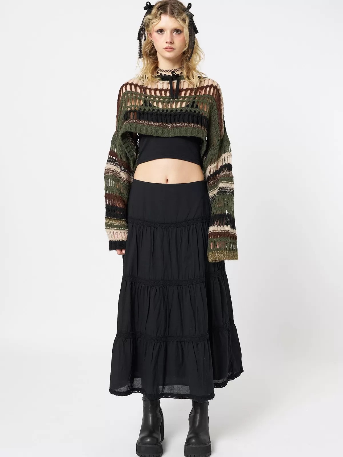 Discount Minga London Giselle Extreme Crop Knit Sweater Green