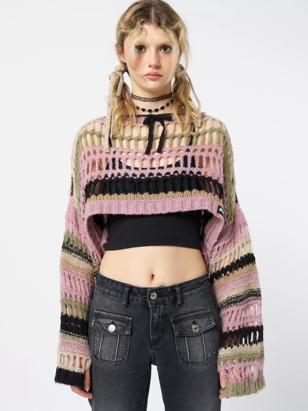 Store Minga London Giselle Extreme Crop Knit Sweater Pink