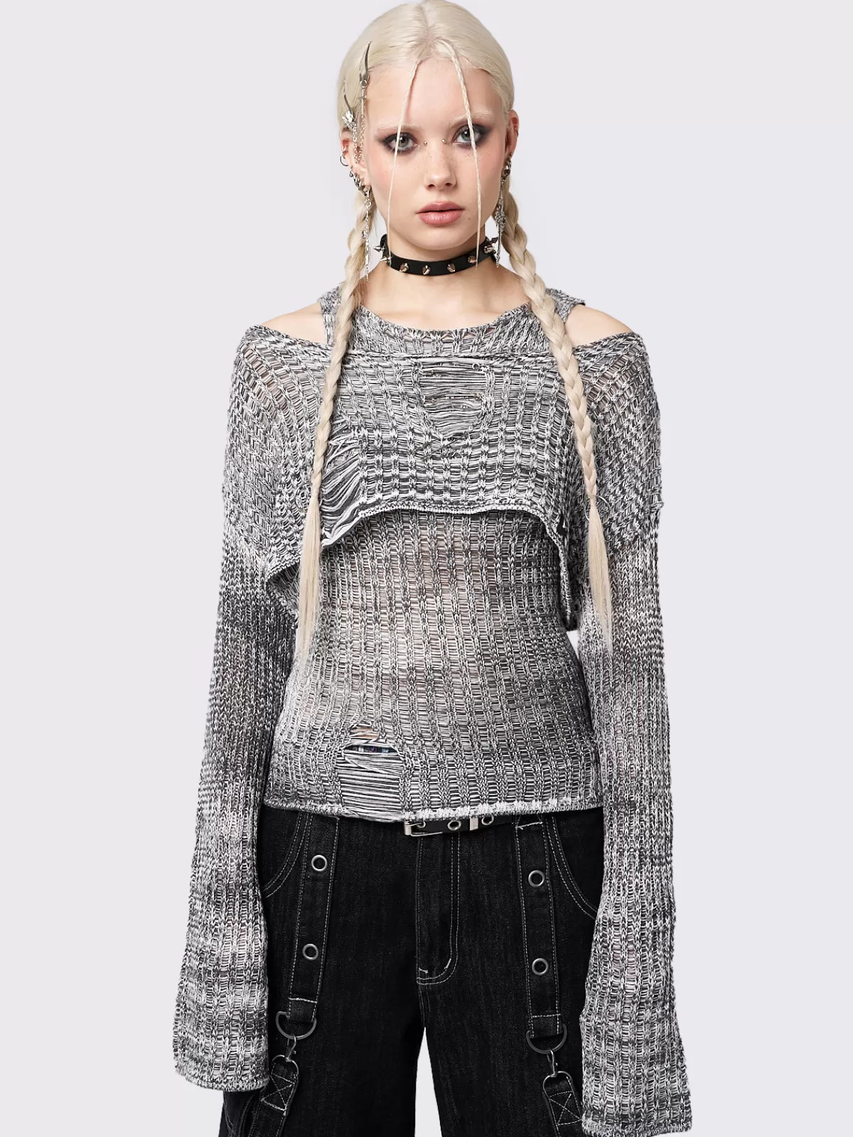 Best Minga London Grizela Two Pieces Off Shoulder Knit Jumper Grey