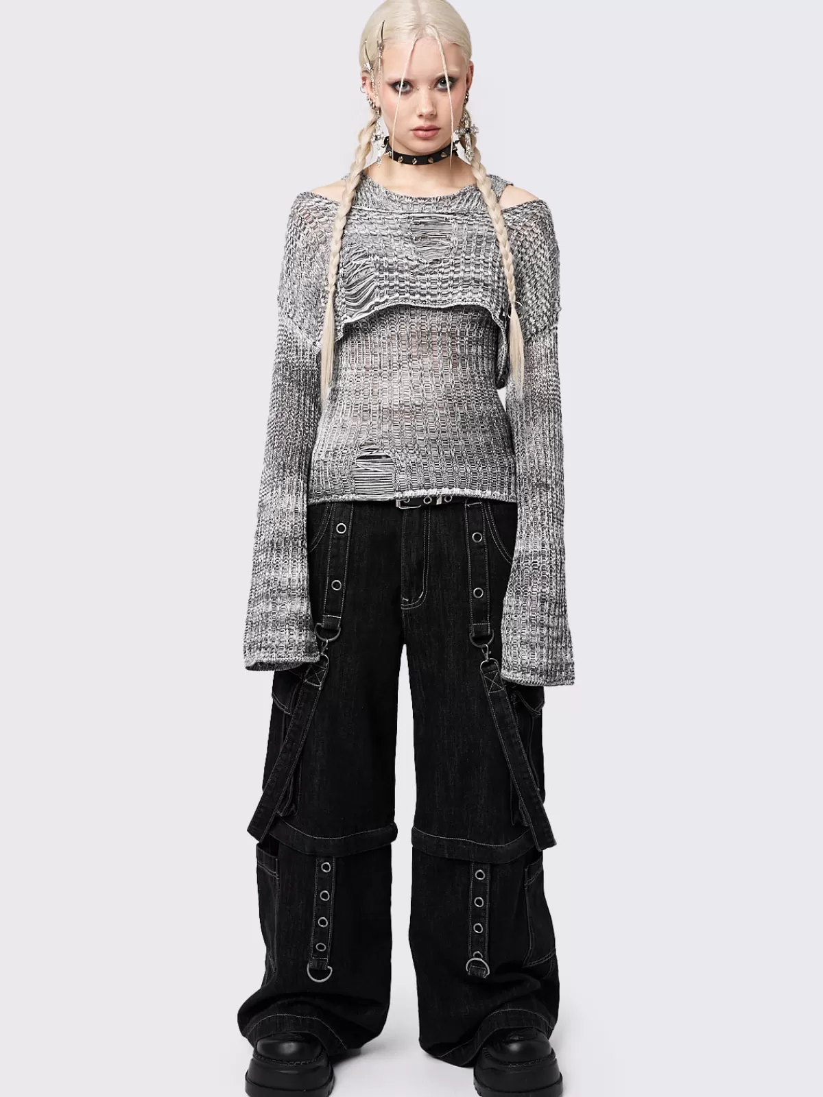 Best Minga London Grizela Two Pieces Off Shoulder Knit Jumper Grey