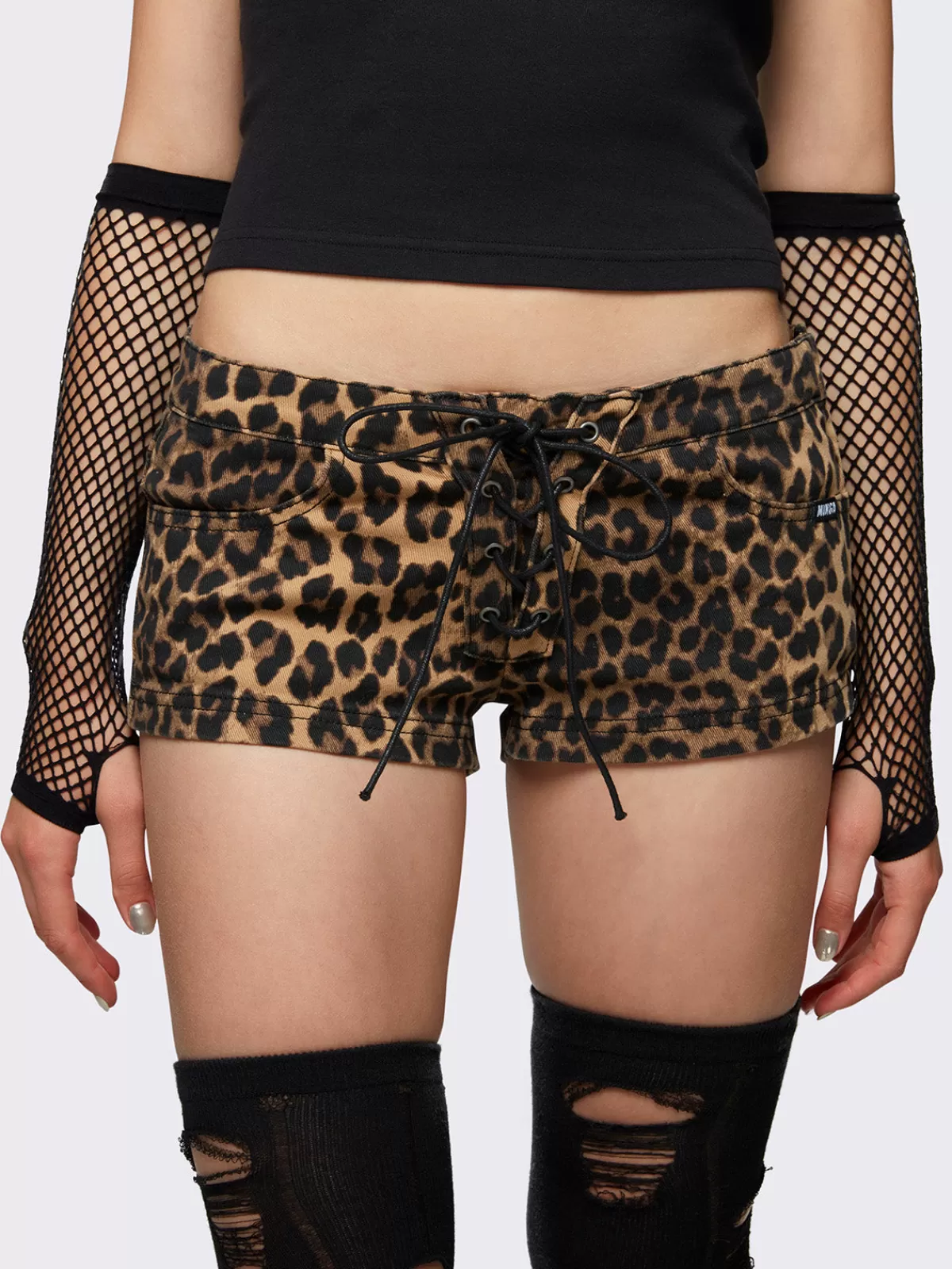 Shop Minga London Grrrl Power Leopard Hot Pants Brown