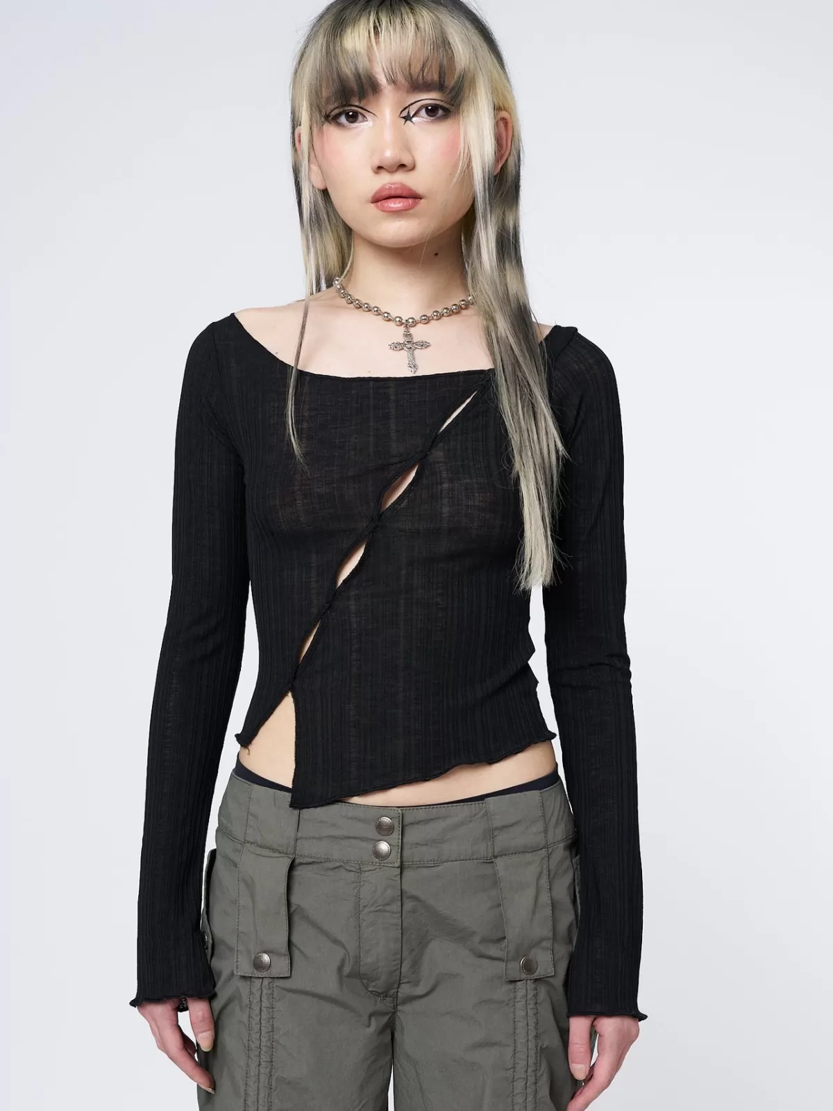 Discount Minga London Hana Asymmetrical Cut Out Top Black