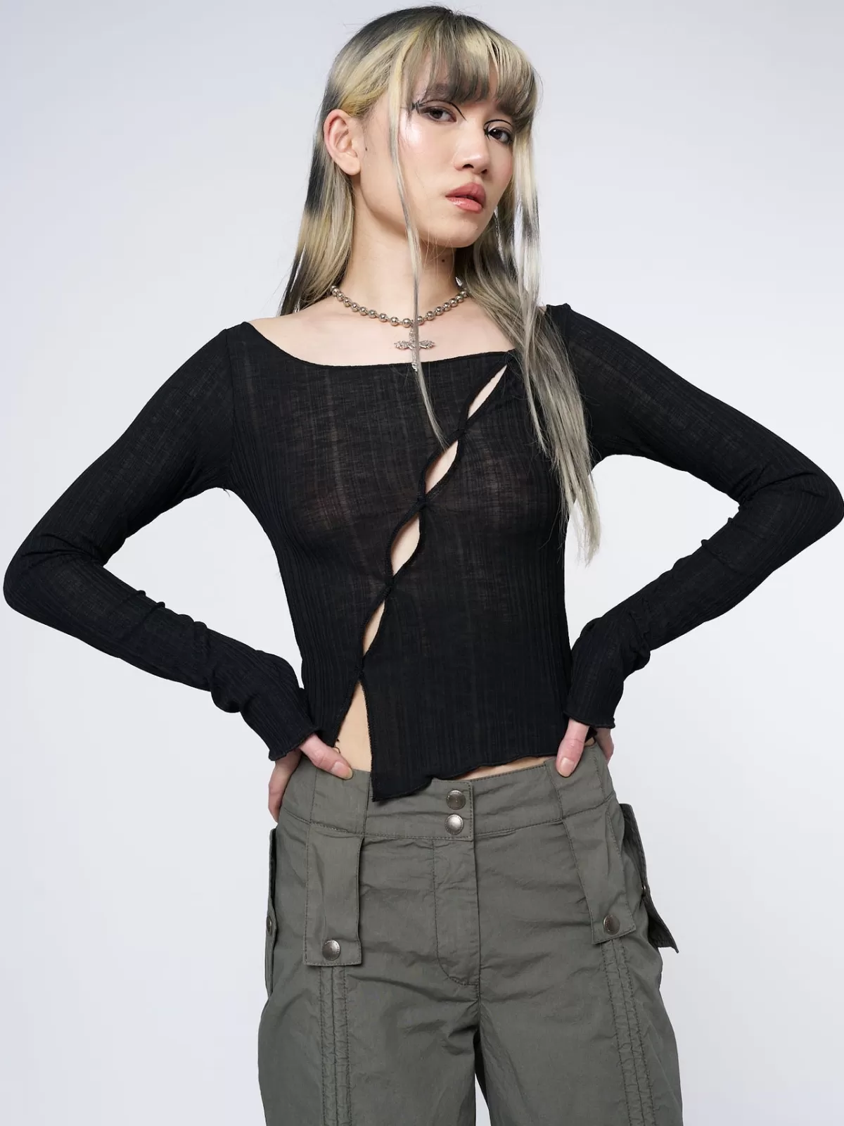 Discount Minga London Hana Asymmetrical Cut Out Top Black