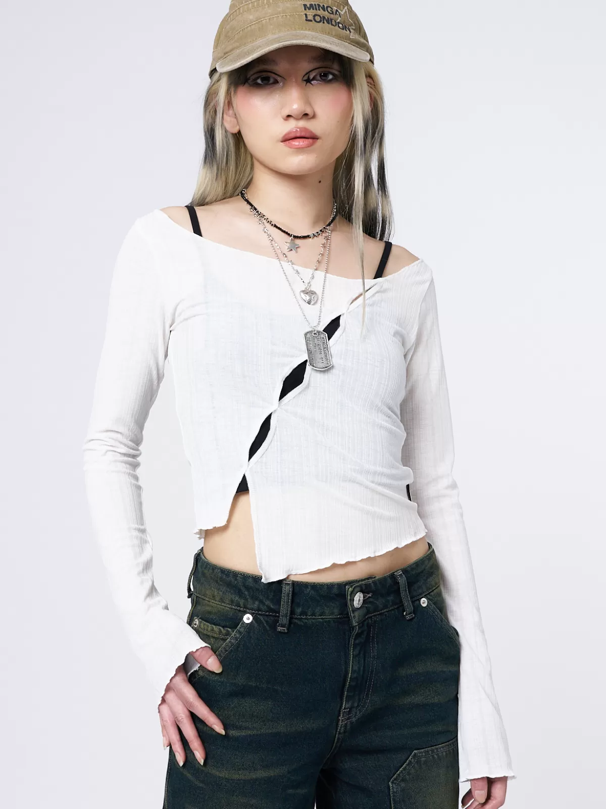 Sale Minga London Hana Asymmetrical Cut Out Top White