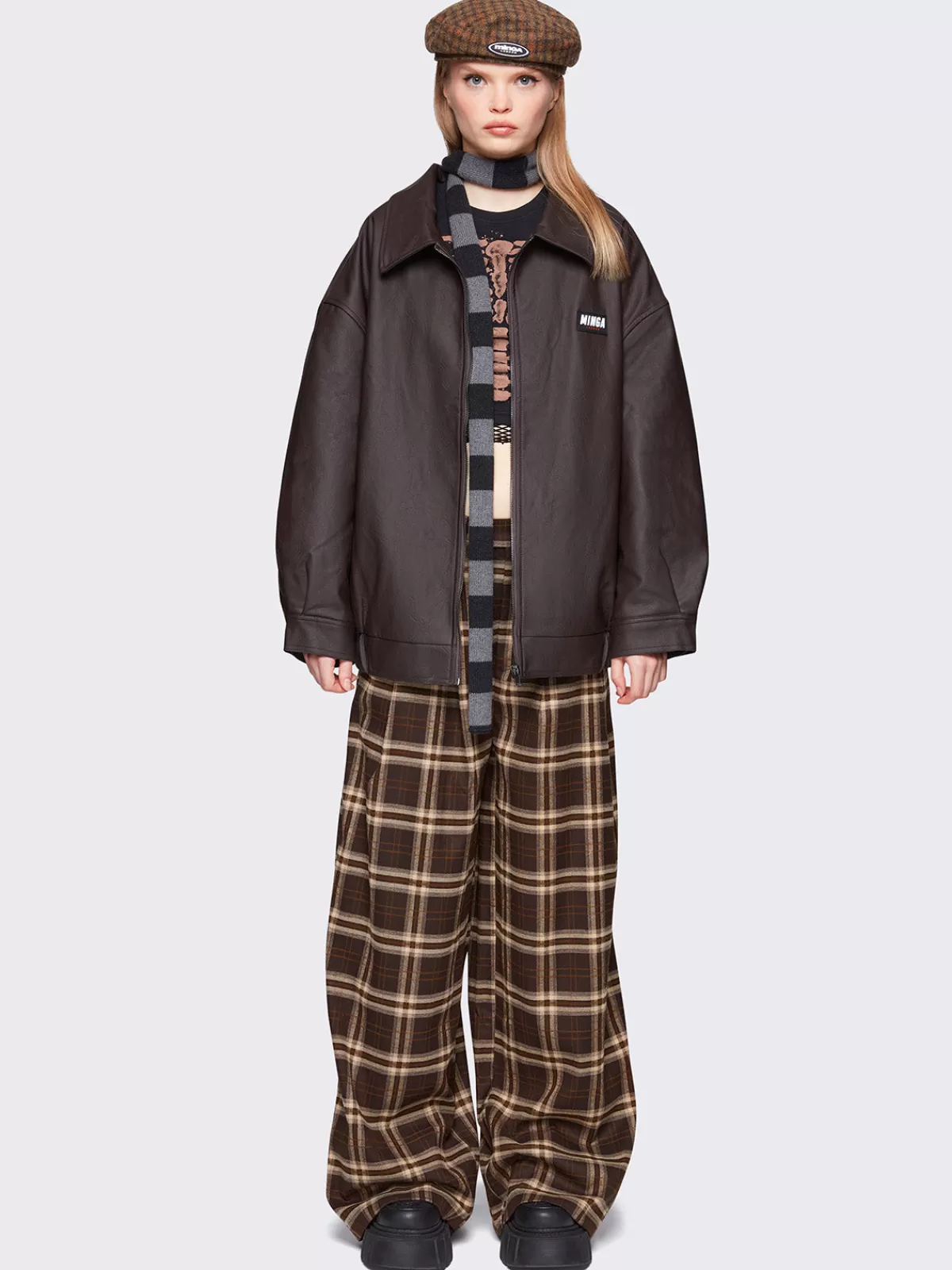 Outlet Minga London Hari Plaid Grandpa Pants Brown