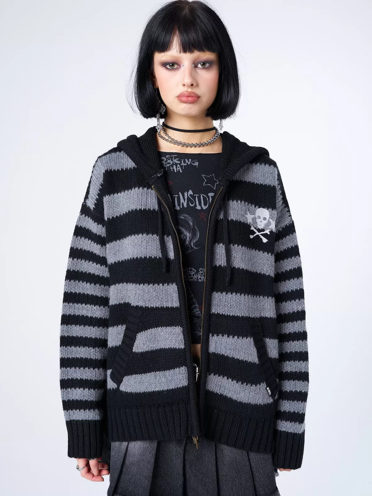 Sale Minga London Hazardous Oversized Knitted Zip-Up Hoodie Grey