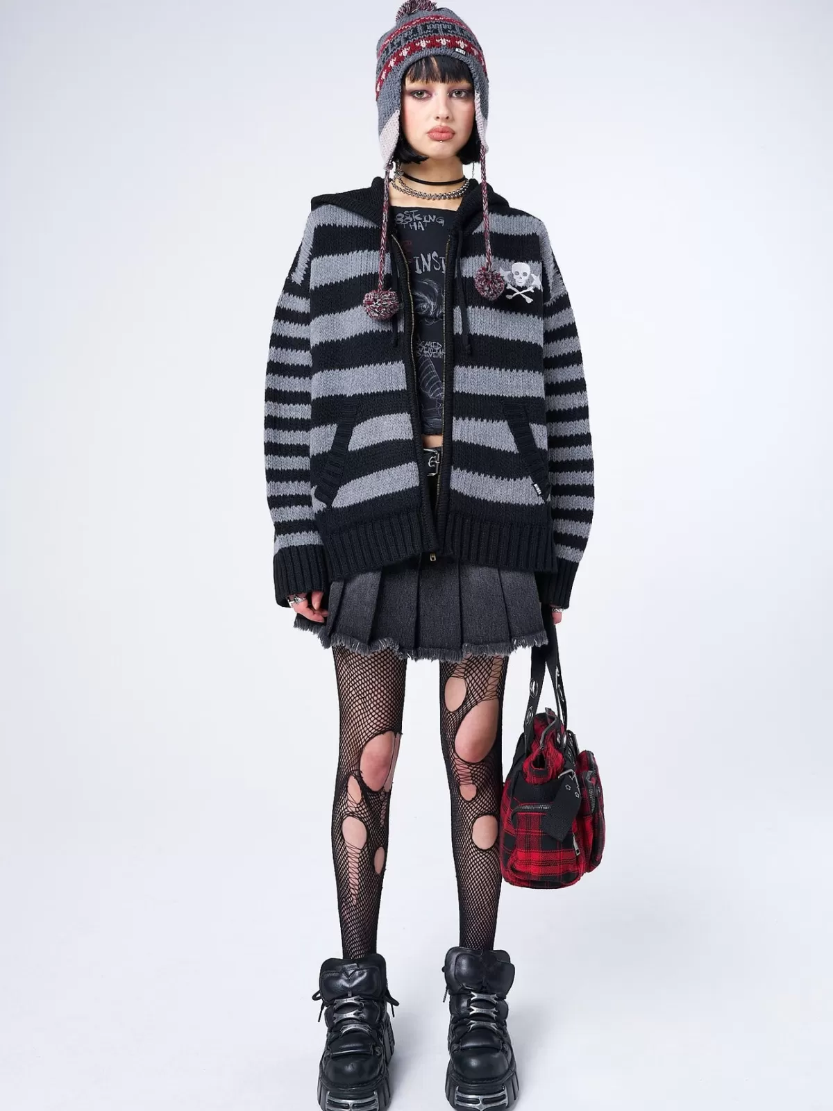 Sale Minga London Hazardous Oversized Knitted Zip-Up Hoodie Grey