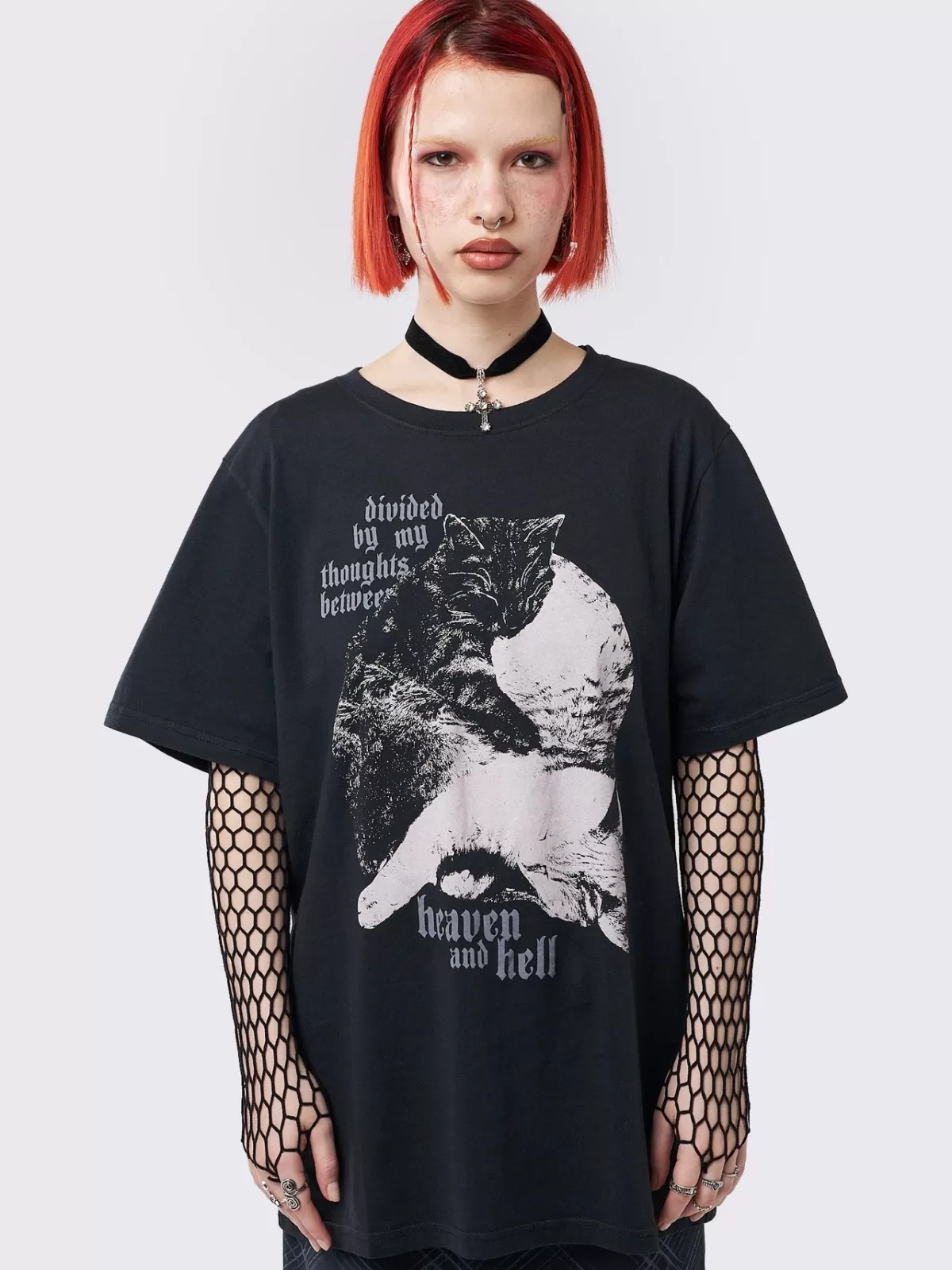 Outlet Minga London Heaven & Hell Cat Graphic T-shirt Black