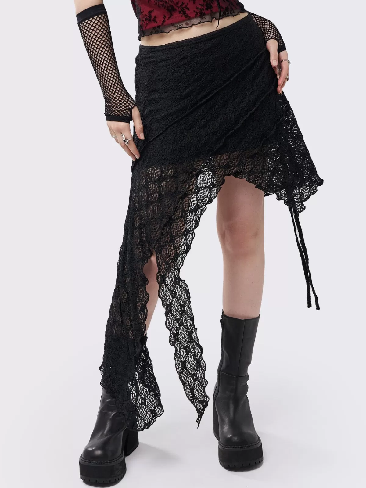 Shop Minga London Honora Lace Ruffled Asymmetrical Skirt Black