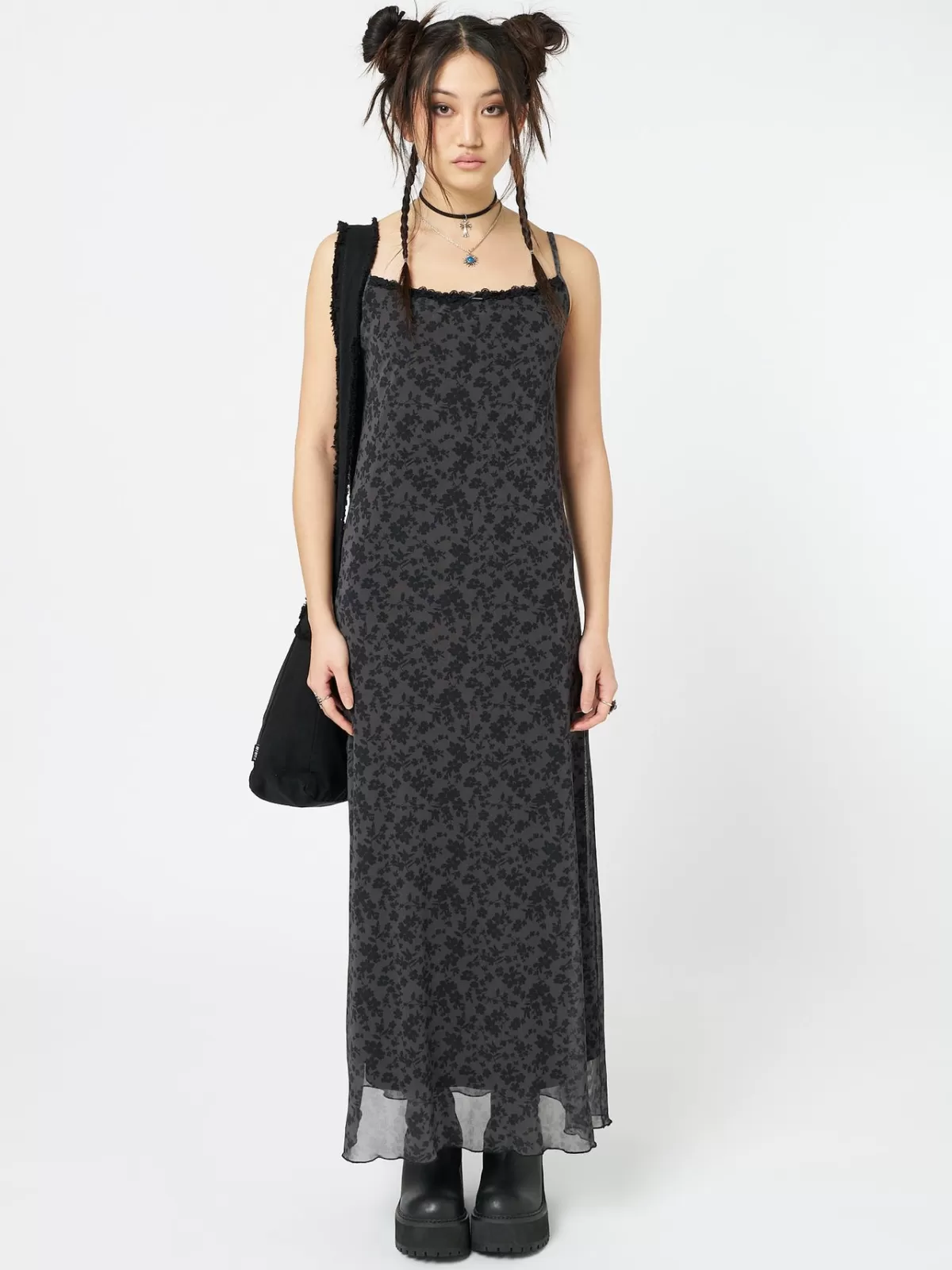 Flash Sale Minga London Hydra Floral Print Maxi Dress Grey