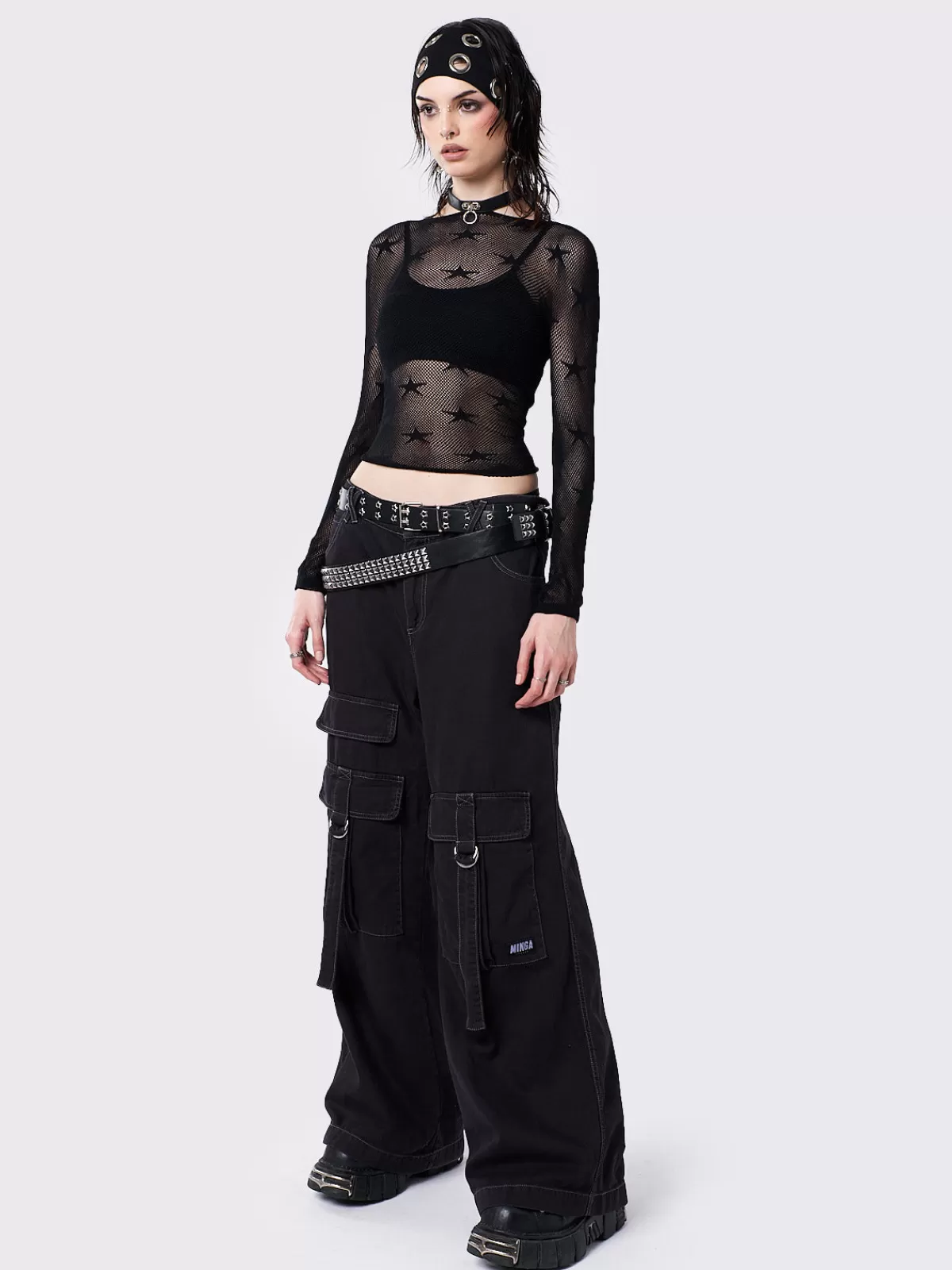 Clearance Minga London In The Stars Fishnet Long Sleeve Top Black