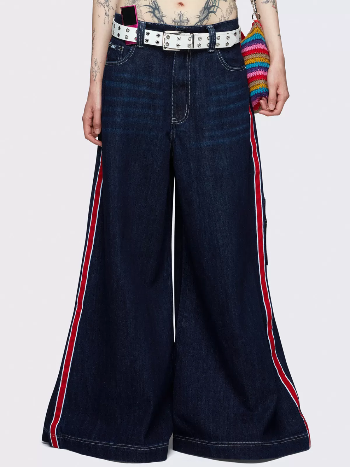 Store Minga London Indigo Side-Panel Wide Leg Jeans Blue