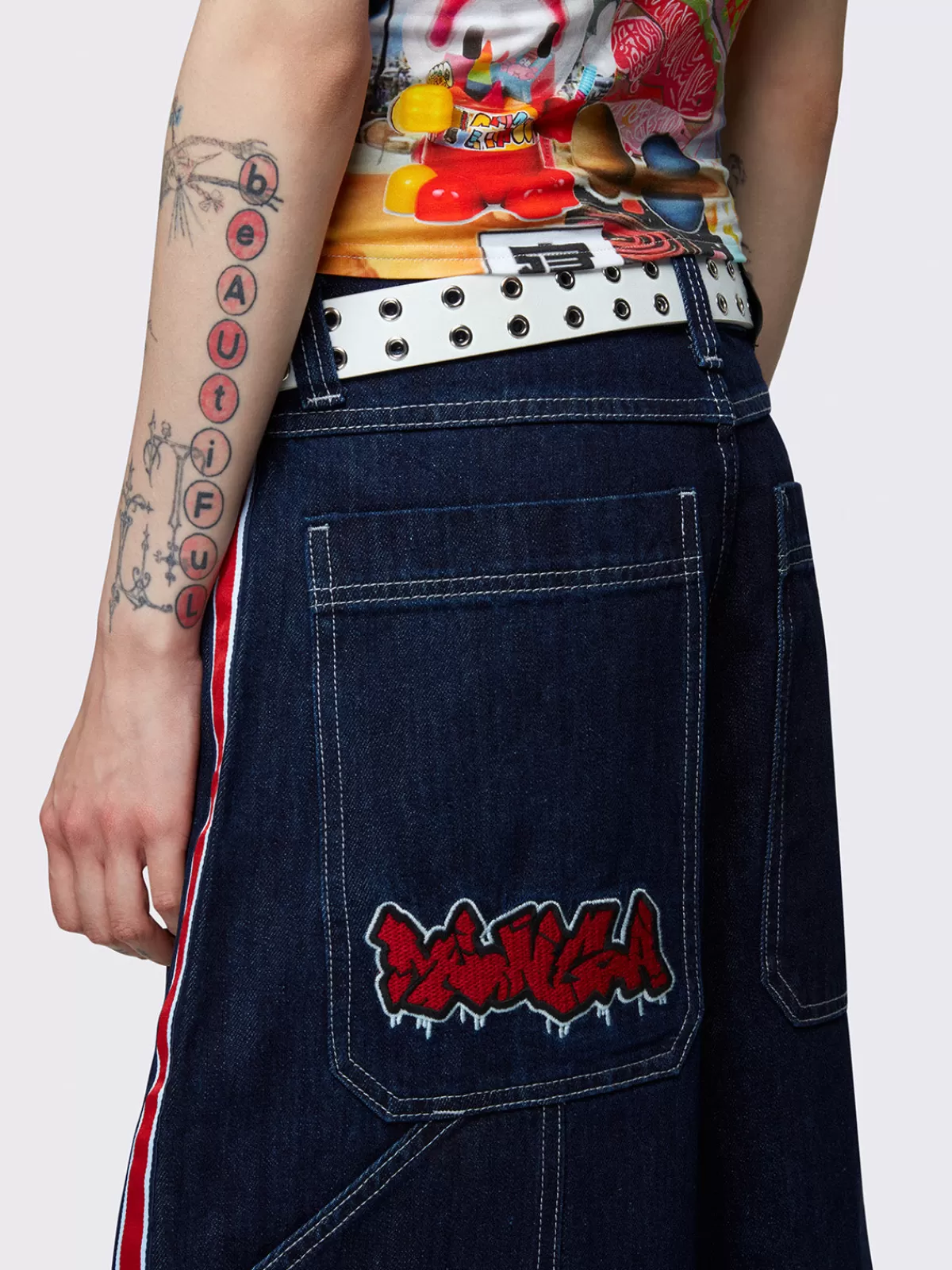 Store Minga London Indigo Side-Panel Wide Leg Jeans Blue