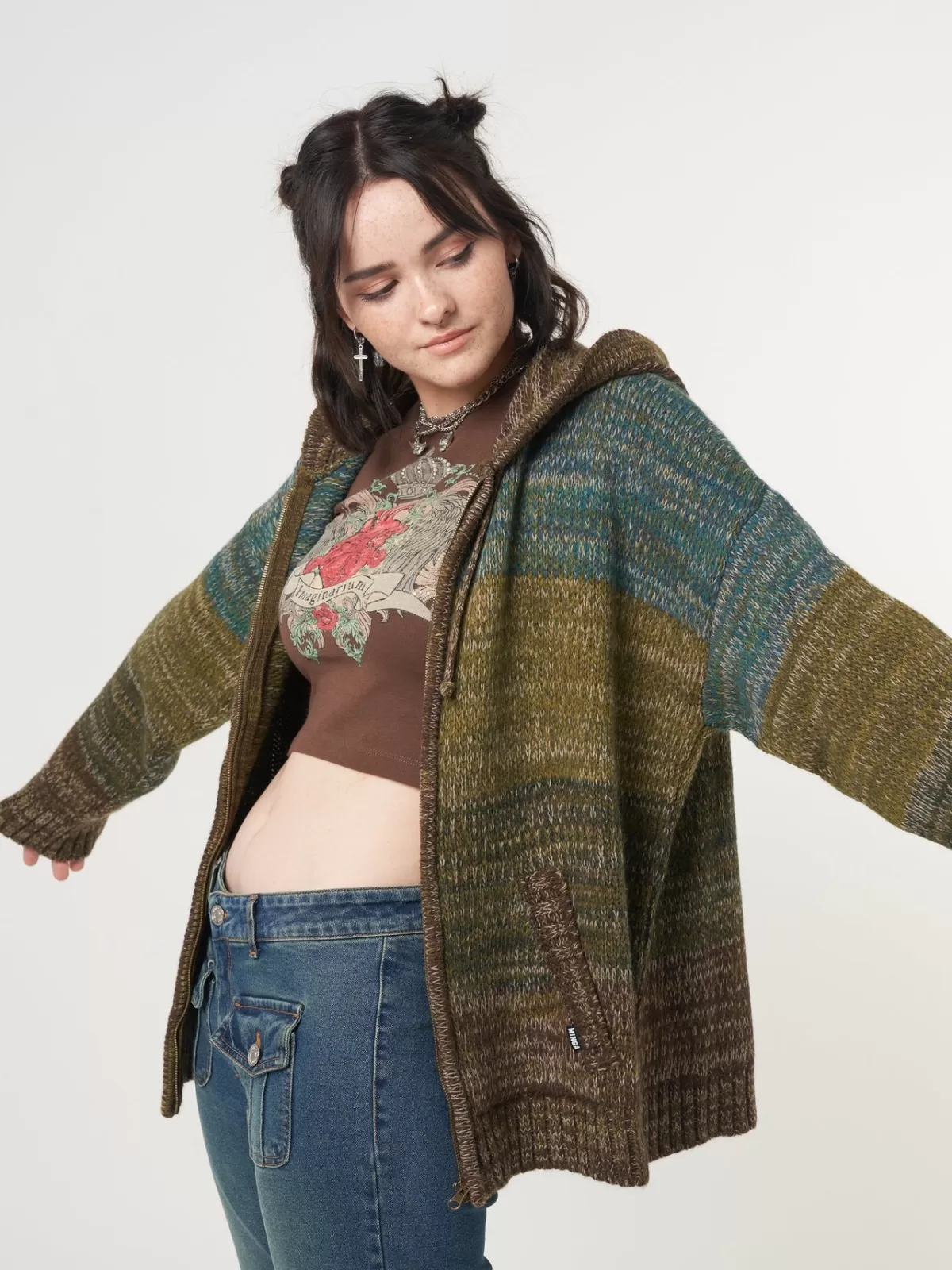 Outlet Minga London Iris Oversized Knitted Zip-Up Hoodie Green