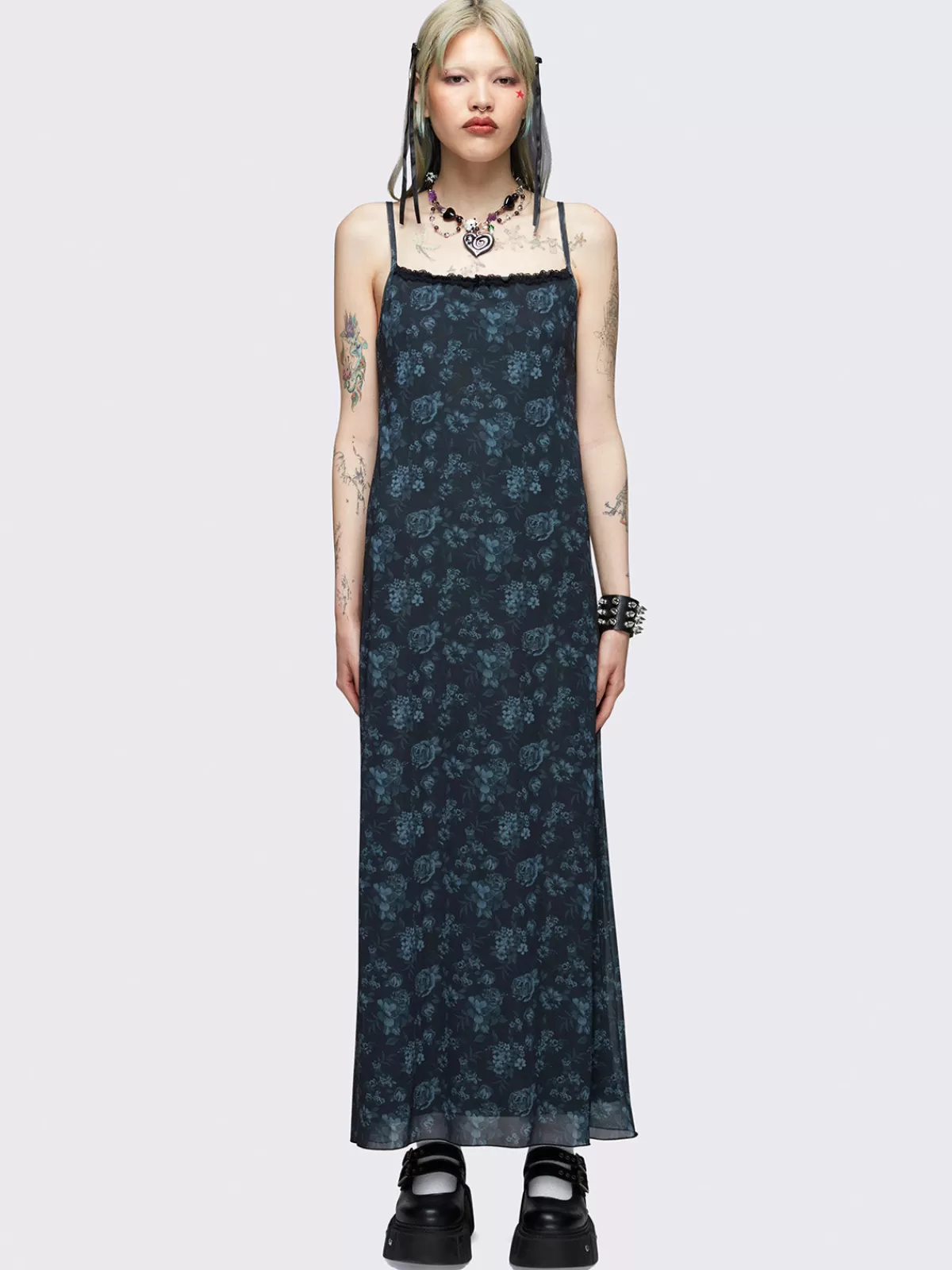 Sale Minga London Isadora Floral Mesh Maxi Dress Grey