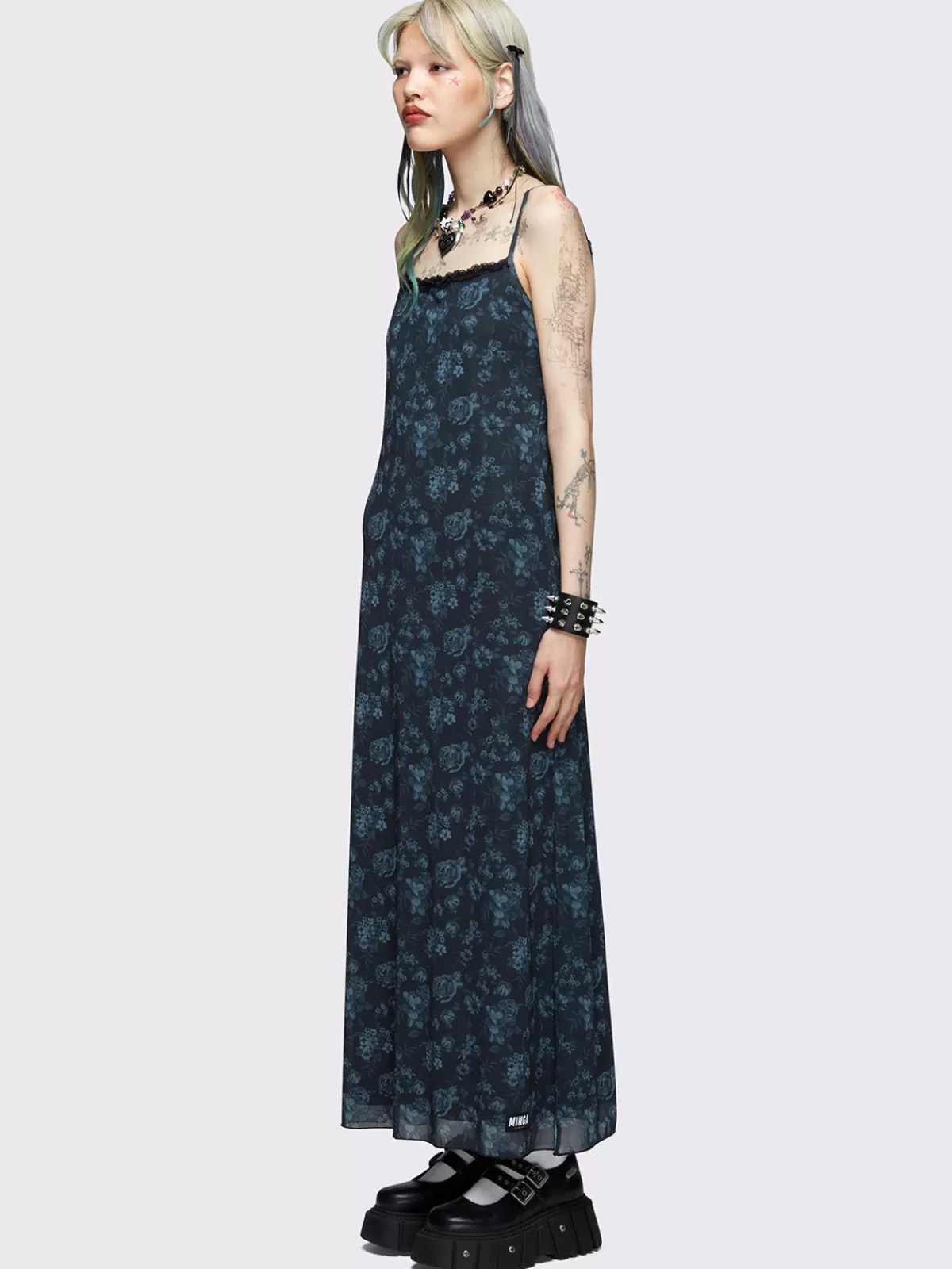 Sale Minga London Isadora Floral Mesh Maxi Dress Grey