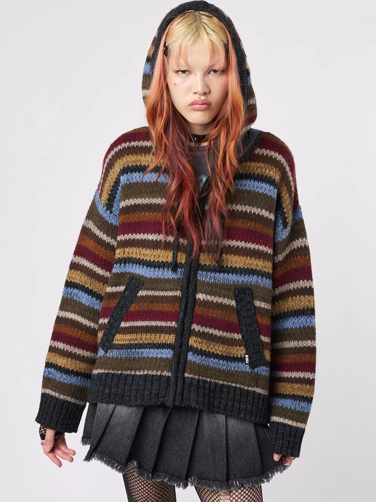 Shop Minga London Jacky Oversized Knitted Zip-Up Hoodie Multi