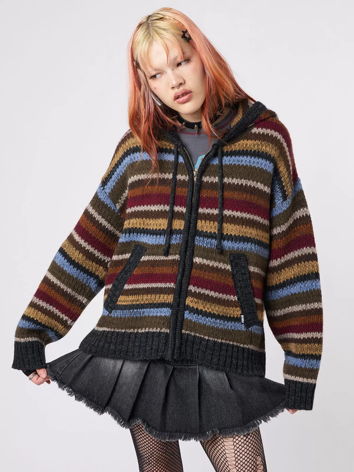 Shop Minga London Jacky Oversized Knitted Zip-Up Hoodie Multi