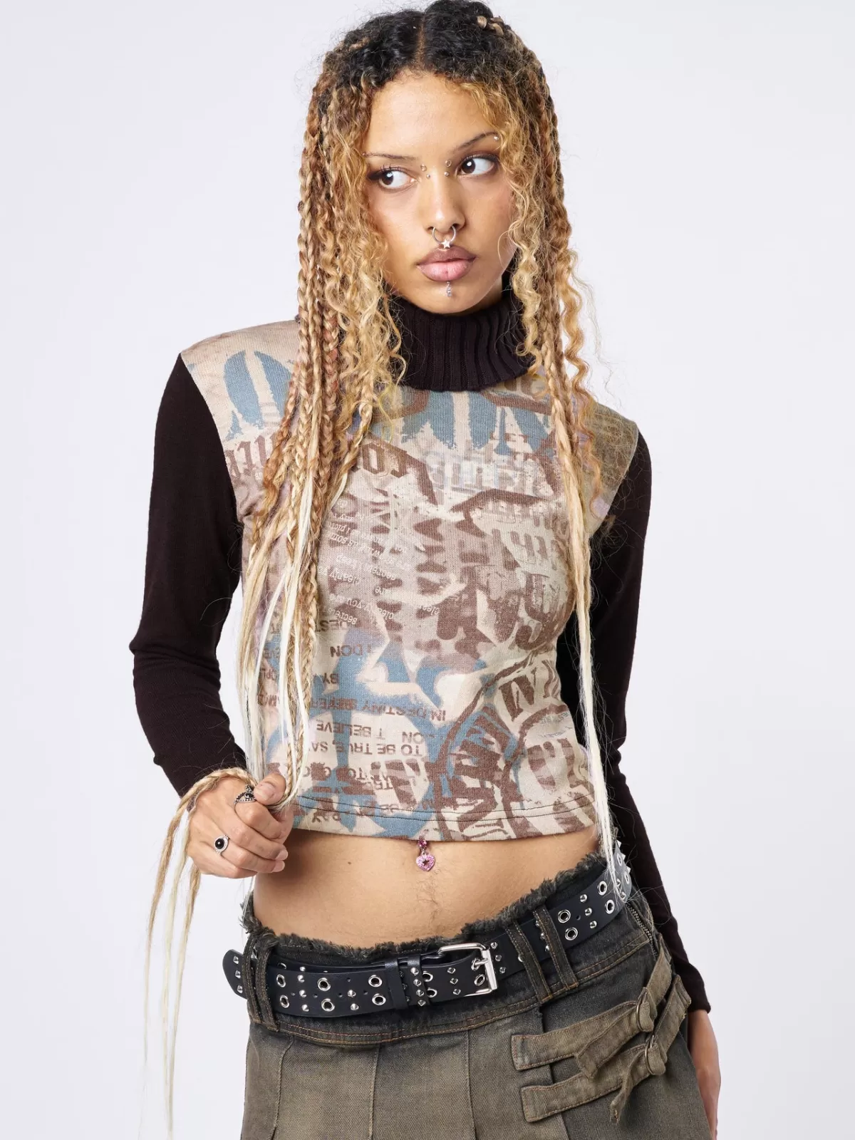 Discount Minga London Jennie High Neck Graphic Top Brown