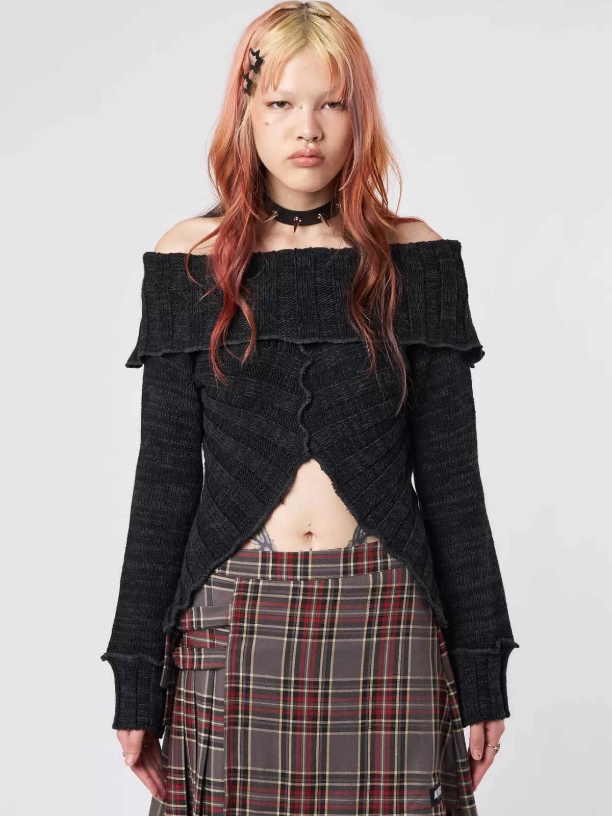 Discount Minga London Jetta Off Shoulder Knit Jumper Black