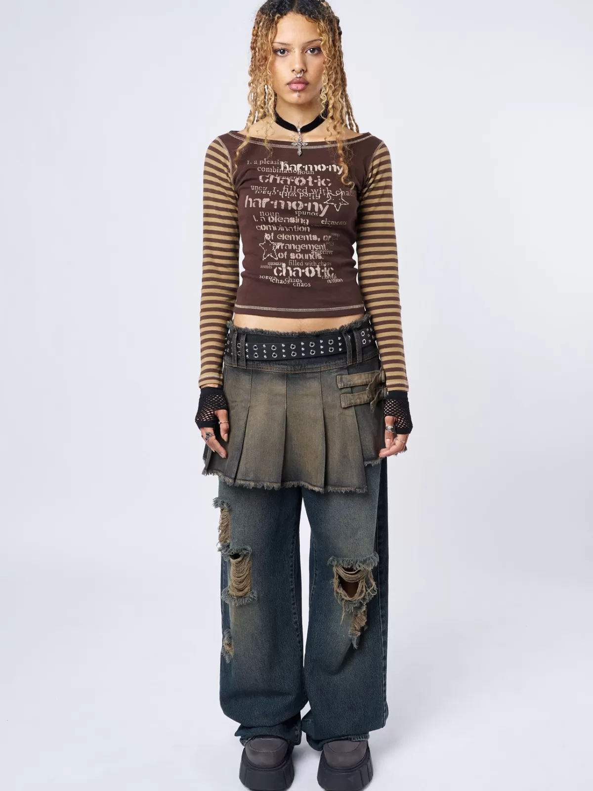 Fashion Minga London Kendra Washed Pleated Mini Skirt Brown