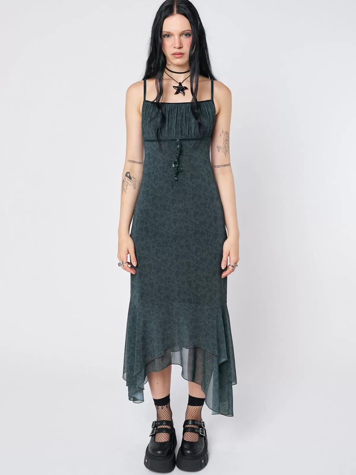 New Minga London Laila Floral Layered Maxi Dress Green