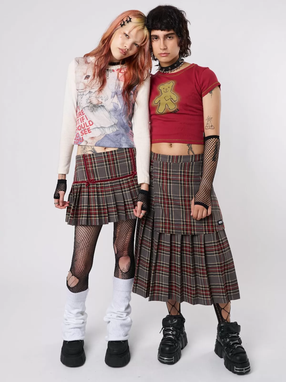 Fashion Minga London Laurie Pleated Tartan Midi Skirt Red