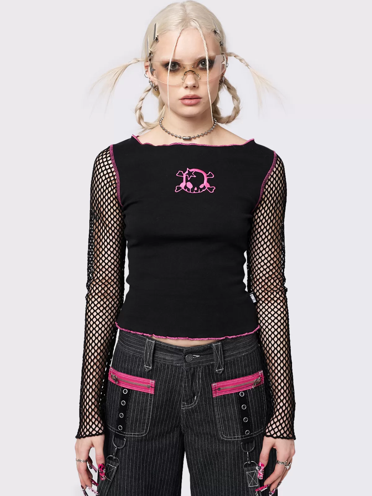 Best Sale Minga London Lethal Fishnet Long Sleeve Top Black