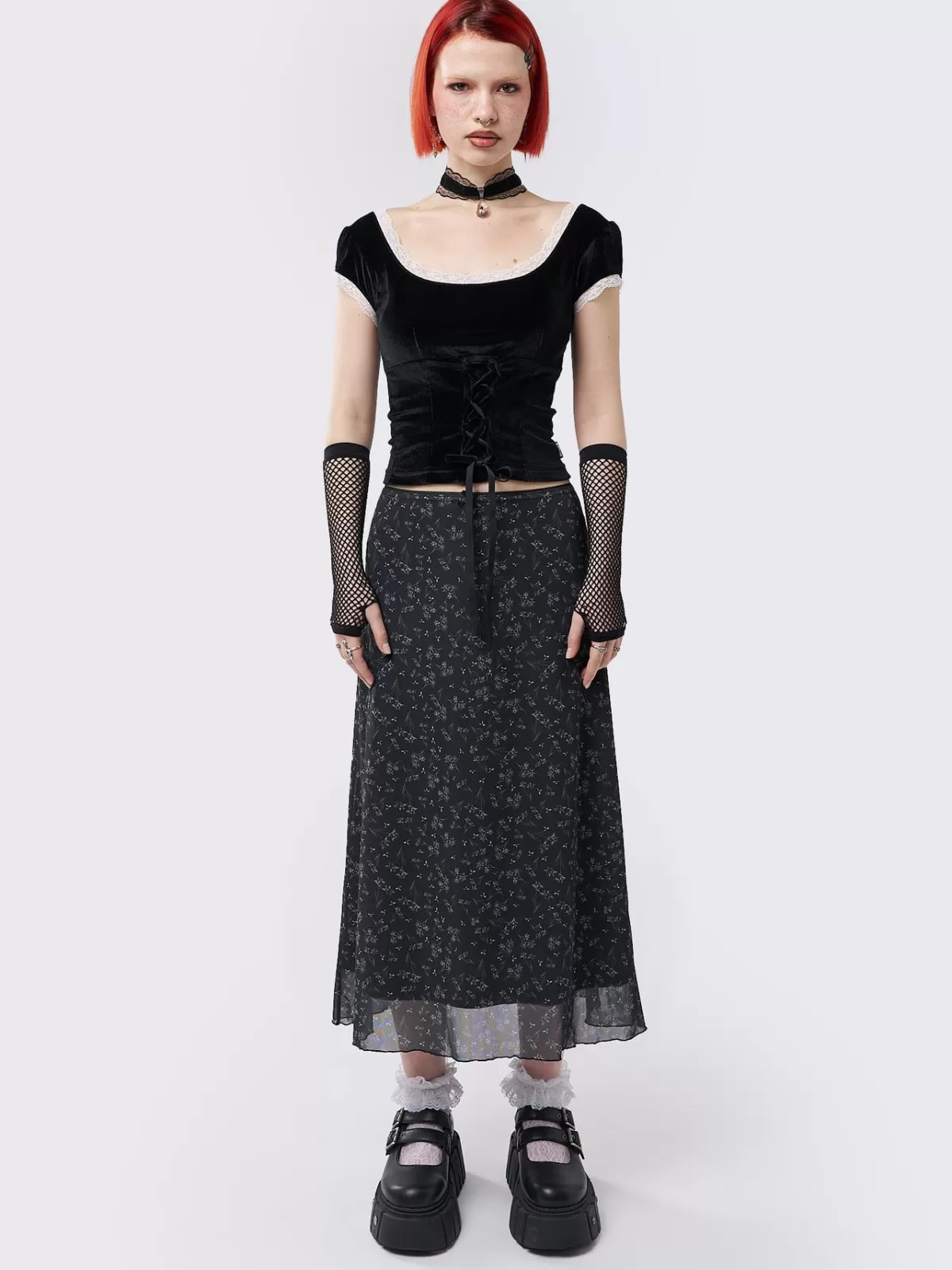 Best Minga London Lila Floral Print Midi Skirt Black