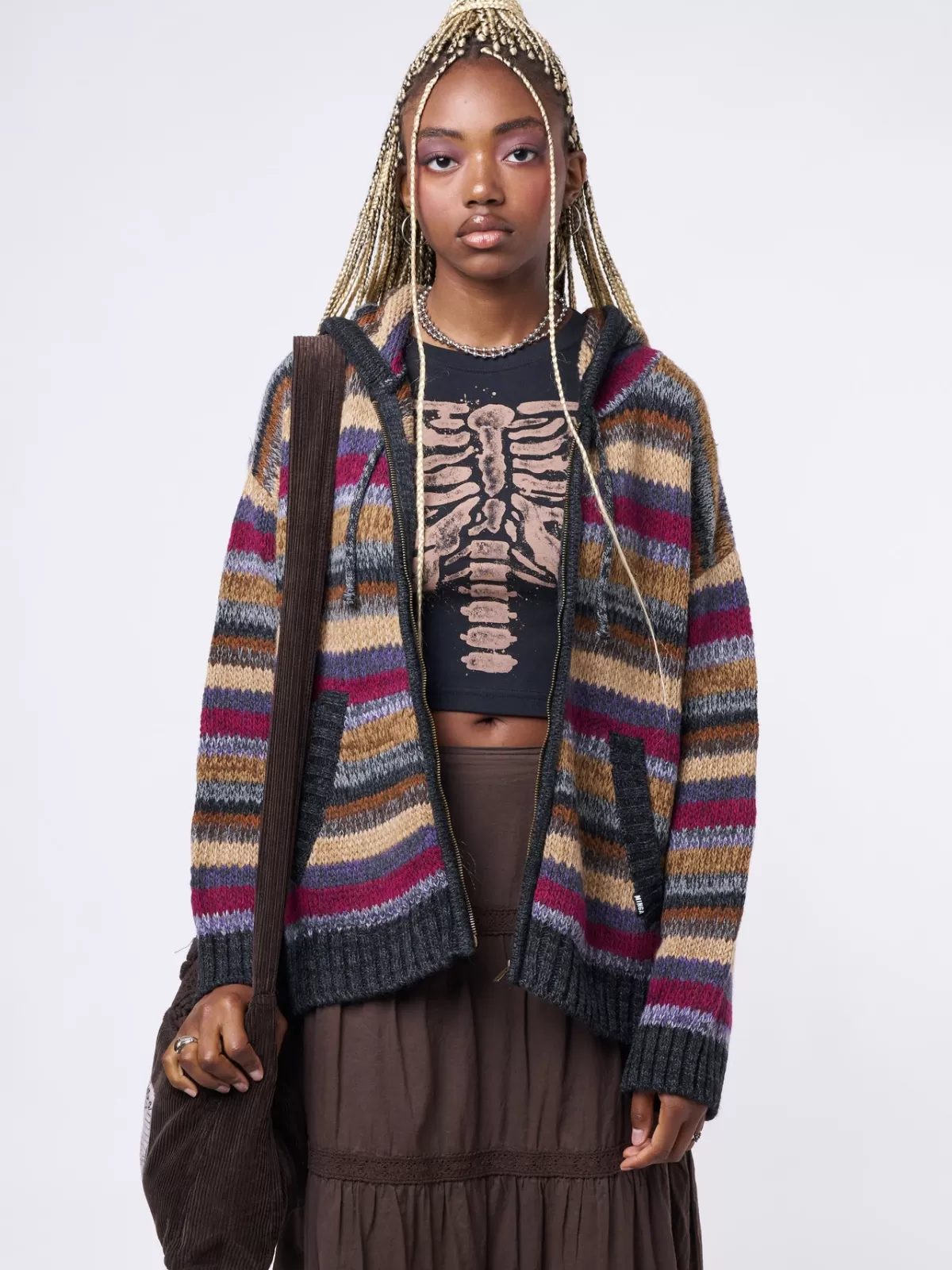 Shop Minga London Lily Oversized Knitted Zip-Up Hoodie Purple
