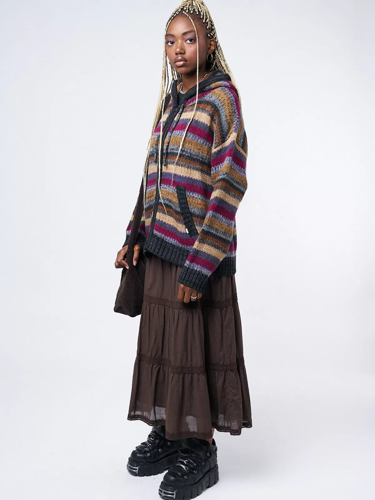 Shop Minga London Lily Oversized Knitted Zip-Up Hoodie Purple