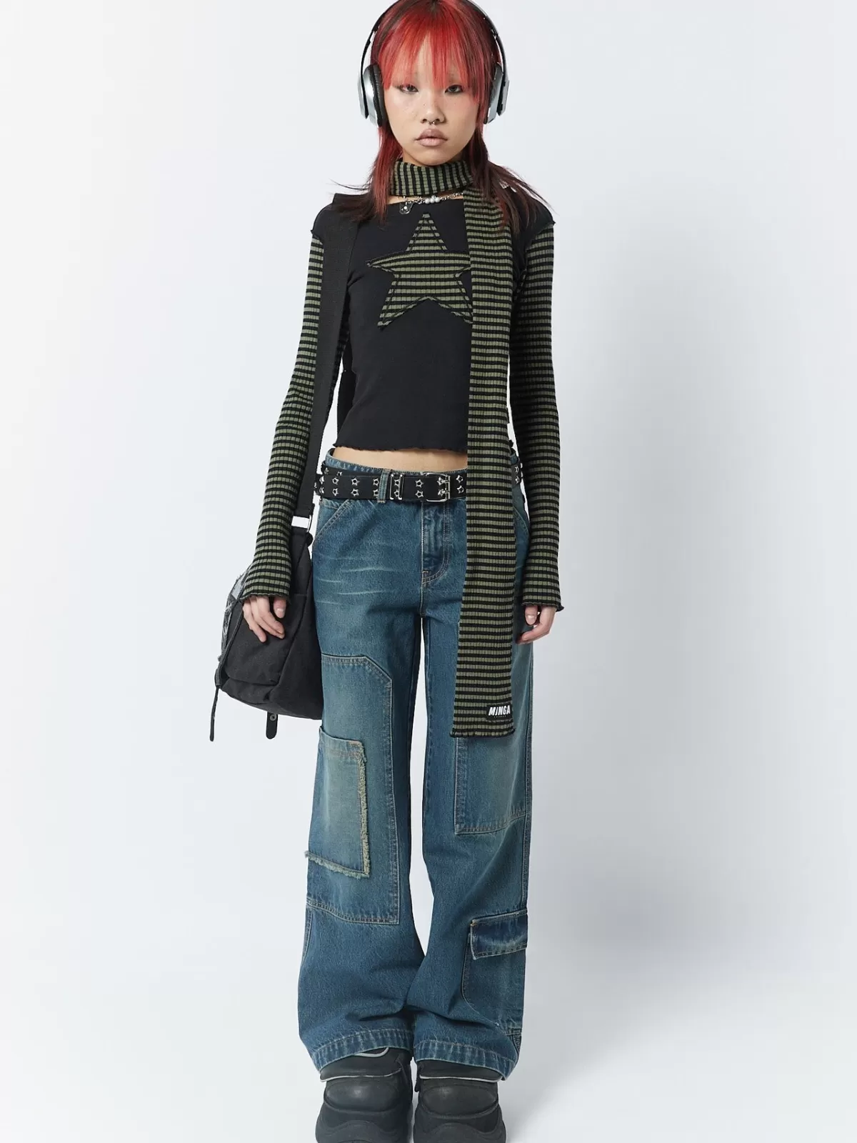 Shop Minga London Lost Star Black Striped Long Sleeve Top Green