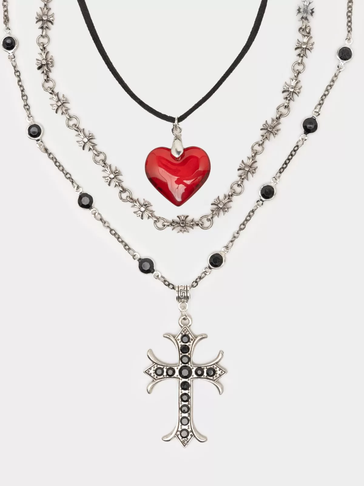 Fashion Minga London Love Heart & Cross Pendant Necklace Silver