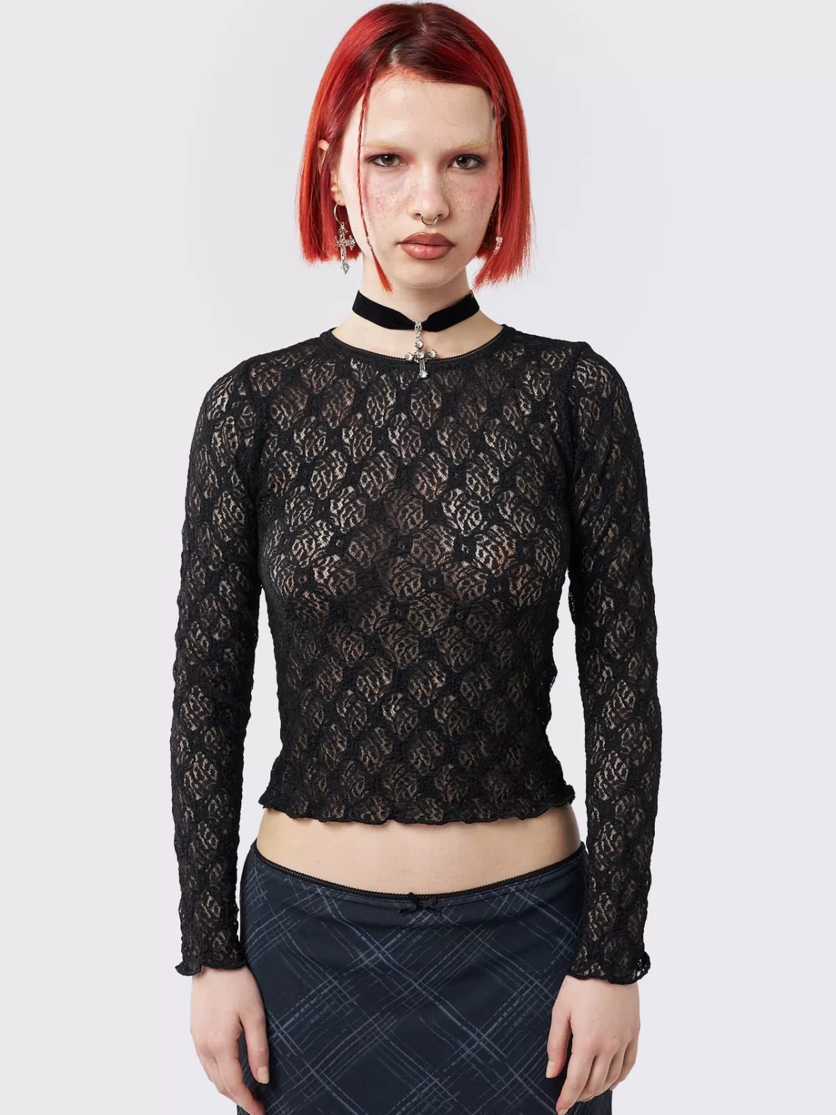 Hot Minga London Lyra Floral Lace Top Black