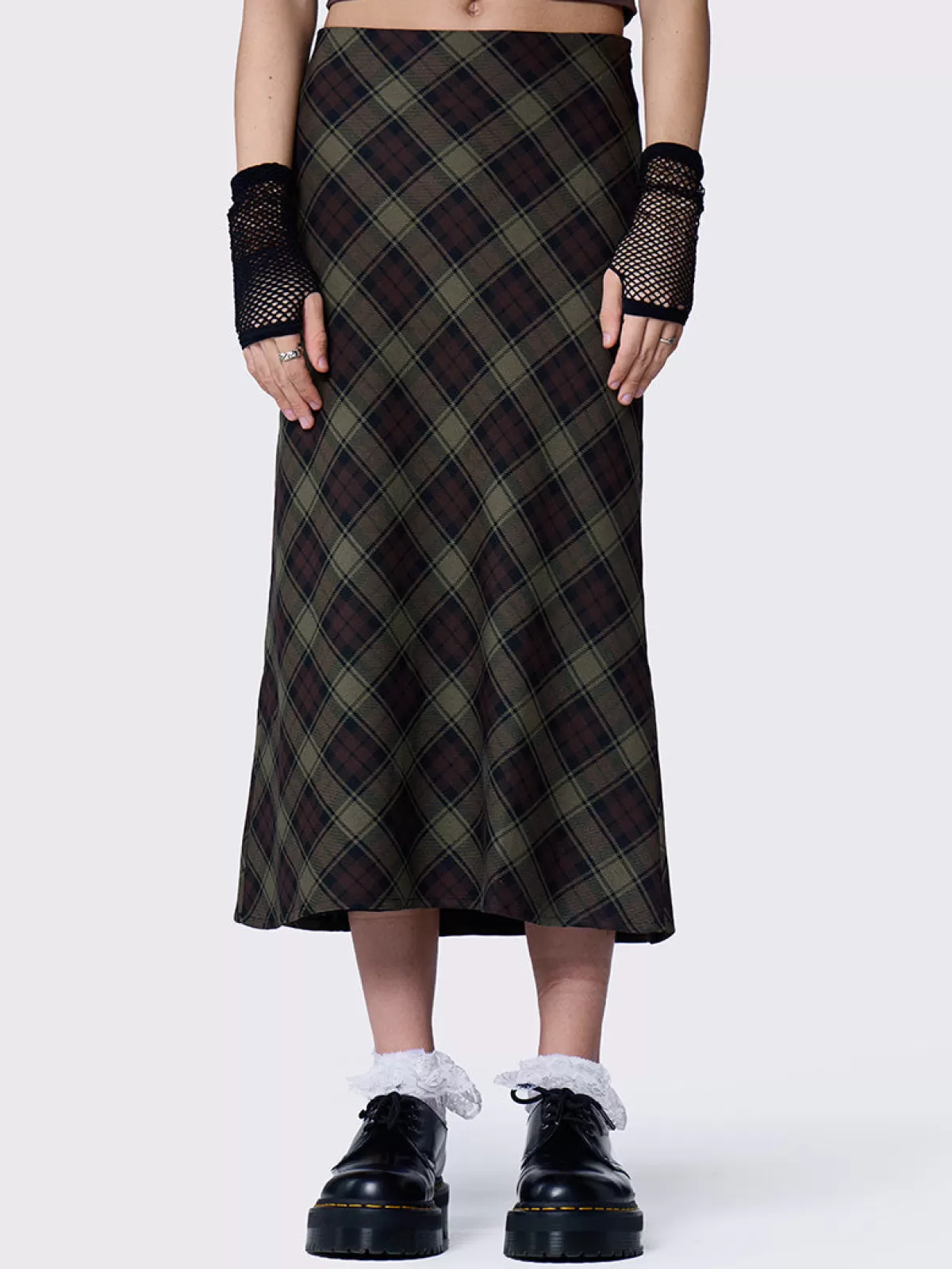 New Minga London Mari Plaid Midi Skirt Green
