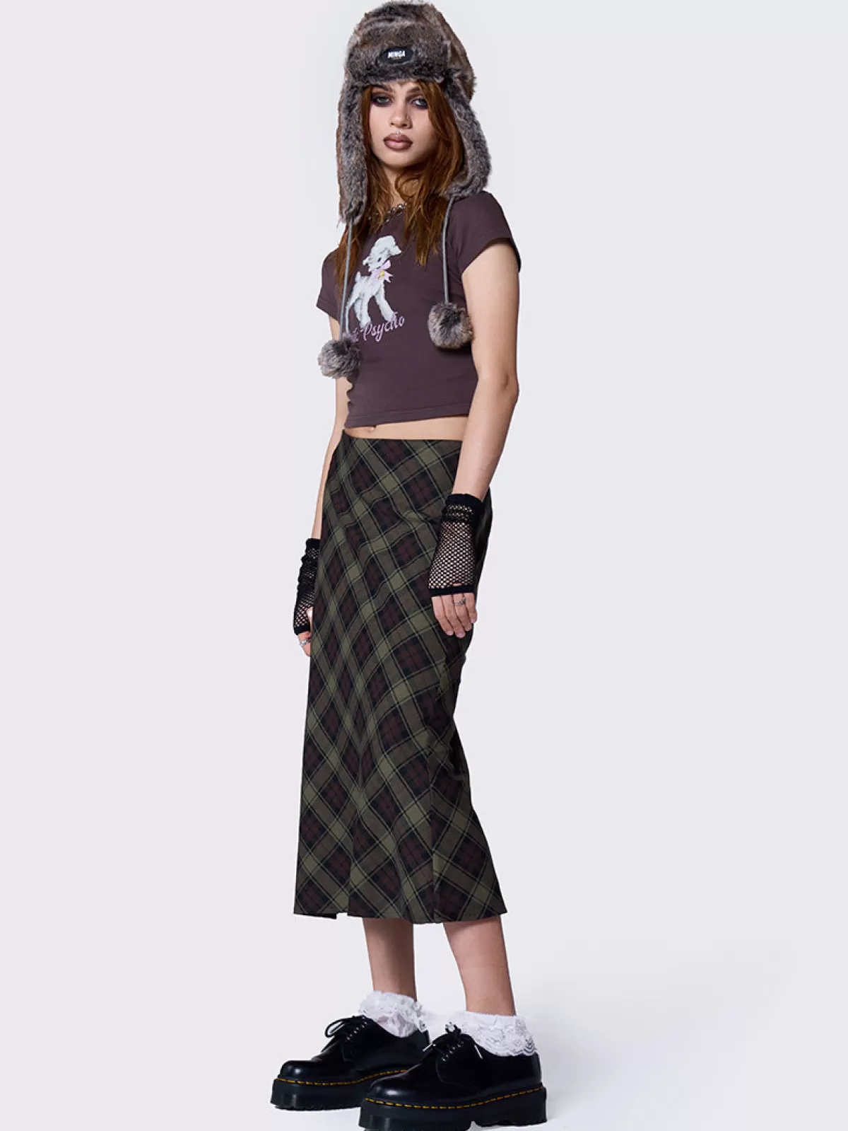 New Minga London Mari Plaid Midi Skirt Green