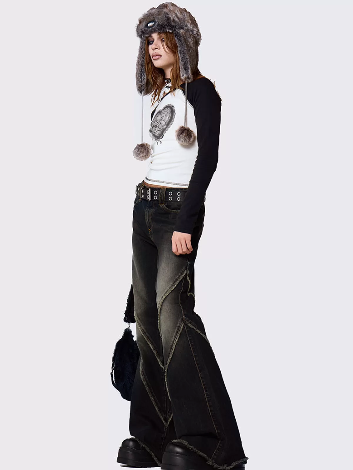 Hot Minga London Marla Distressed Flare Jeans Black