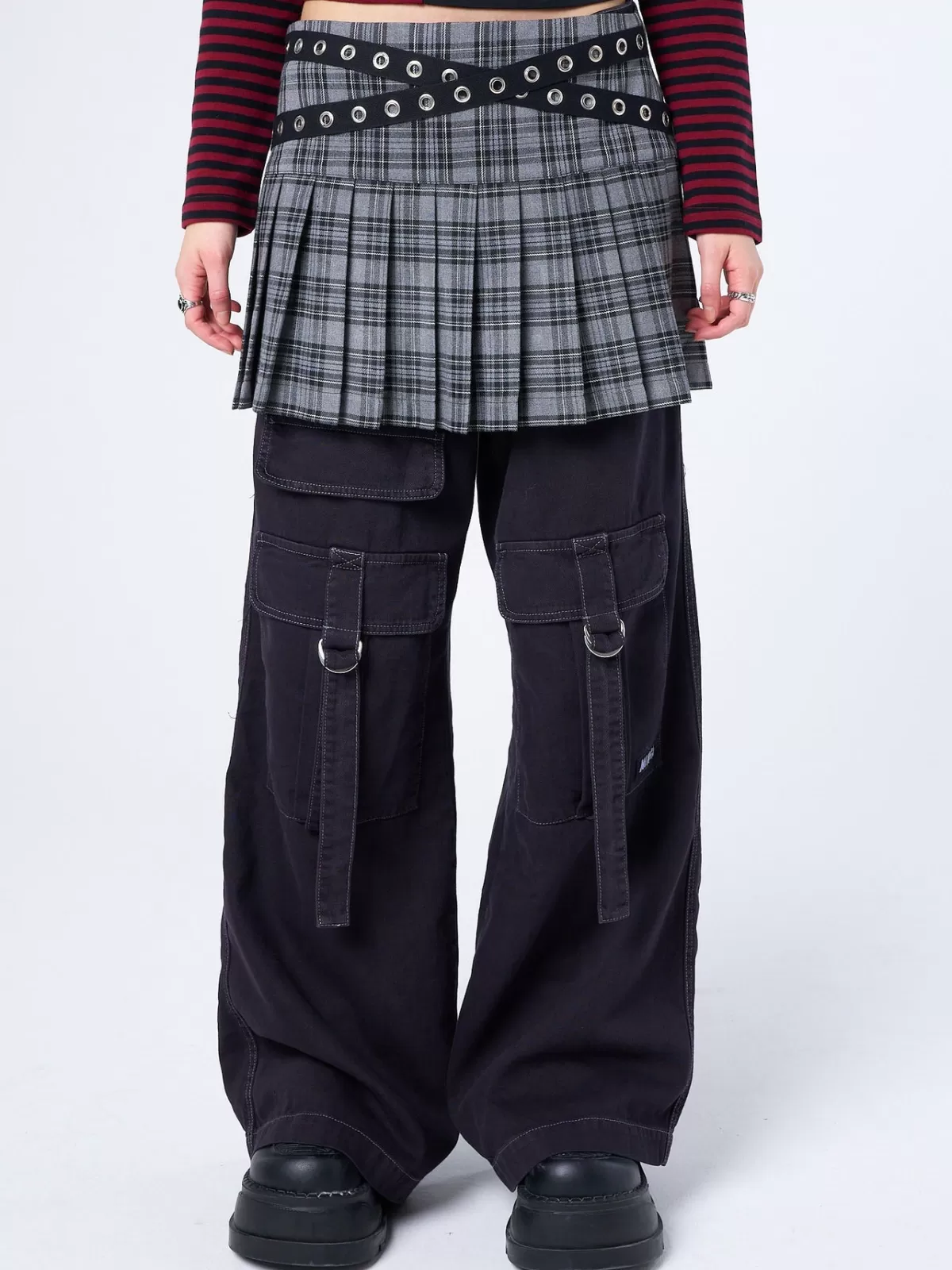 Hot Minga London Meryl & Black Tartan Mini Skirt Grey